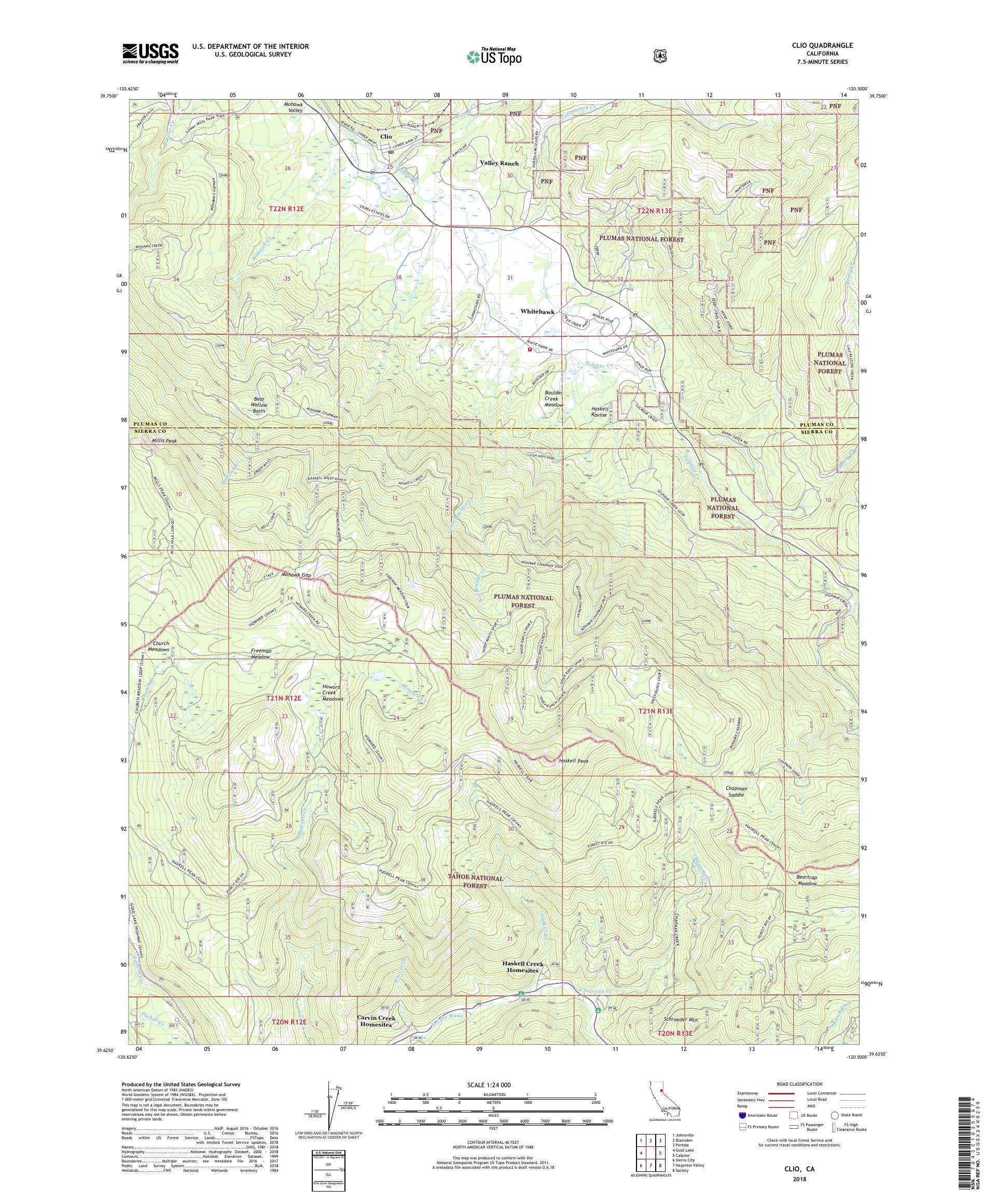 MyTopo Clio, California USGS Quad Topo Map