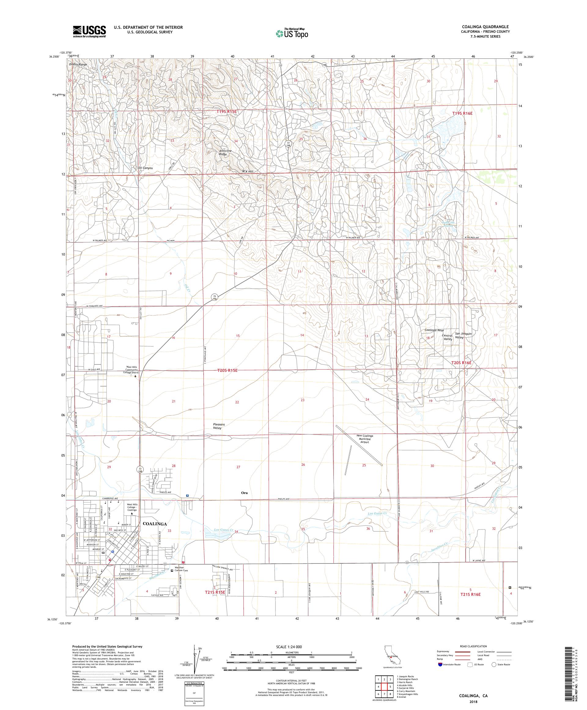 MyTopo Coalinga, California USGS Quad Topo Map