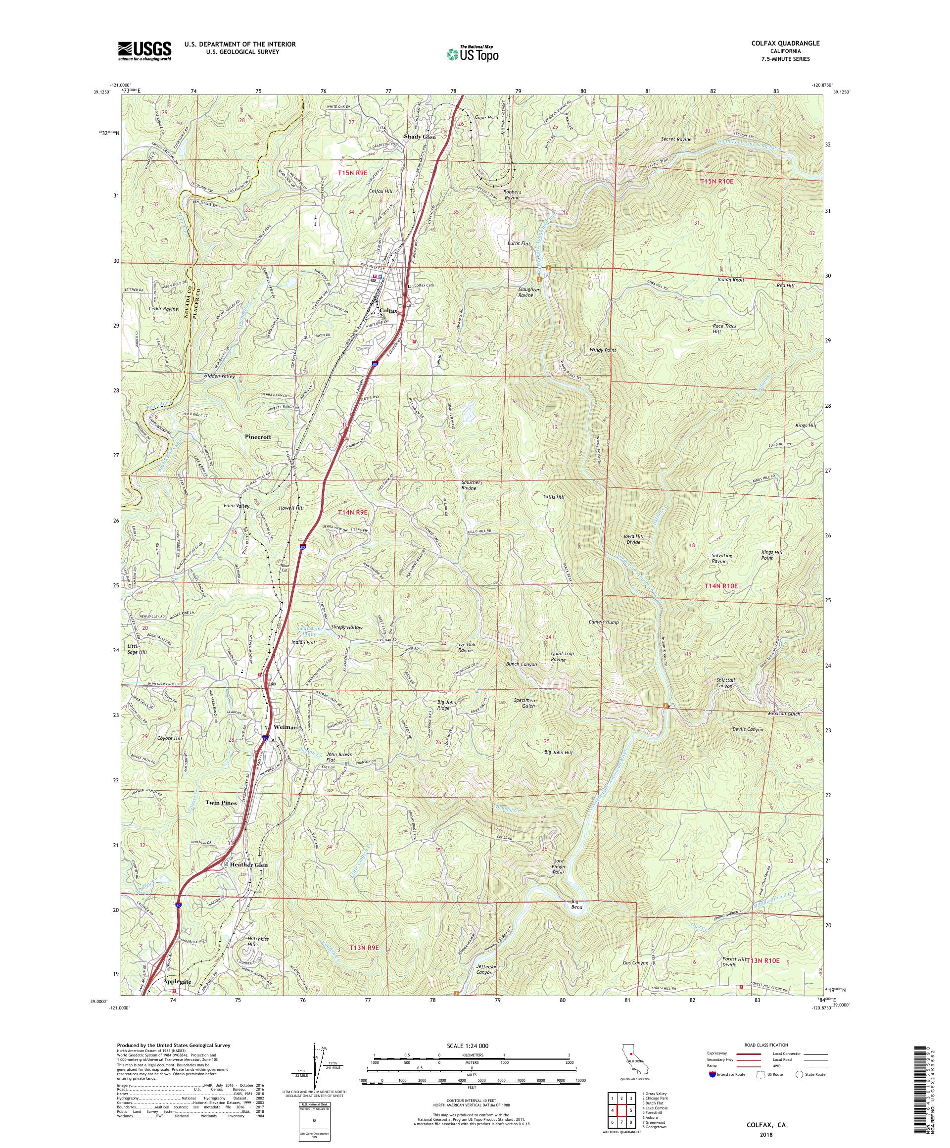 MyTopo Colfax, California USGS Quad Topo Map