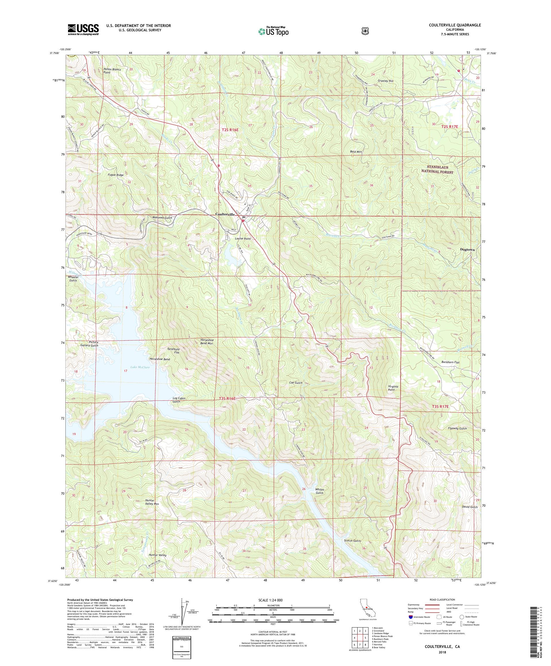 MyTopo Coulterville, California USGS Quad Topo Map