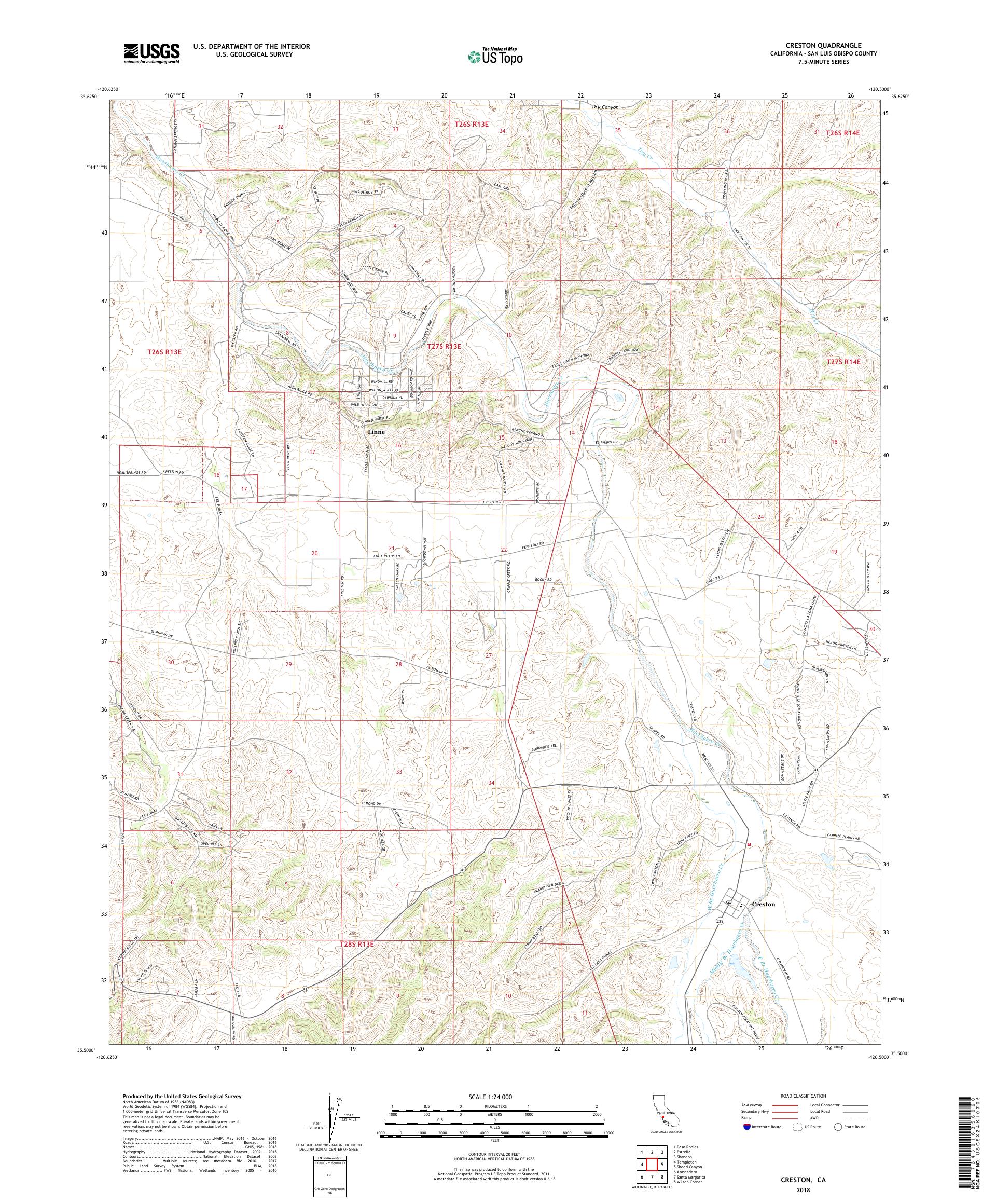 MyTopo Creston, California USGS Quad Topo Map