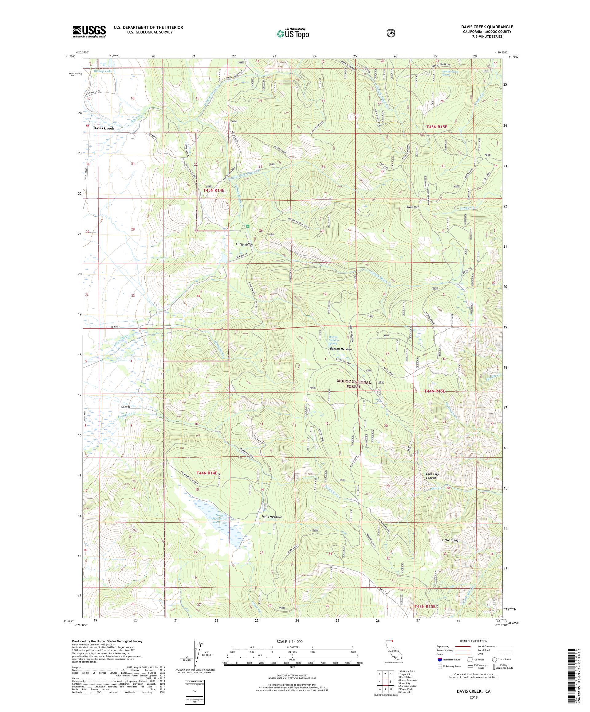 MyTopo Davis Creek, California USGS Quad Topo Map