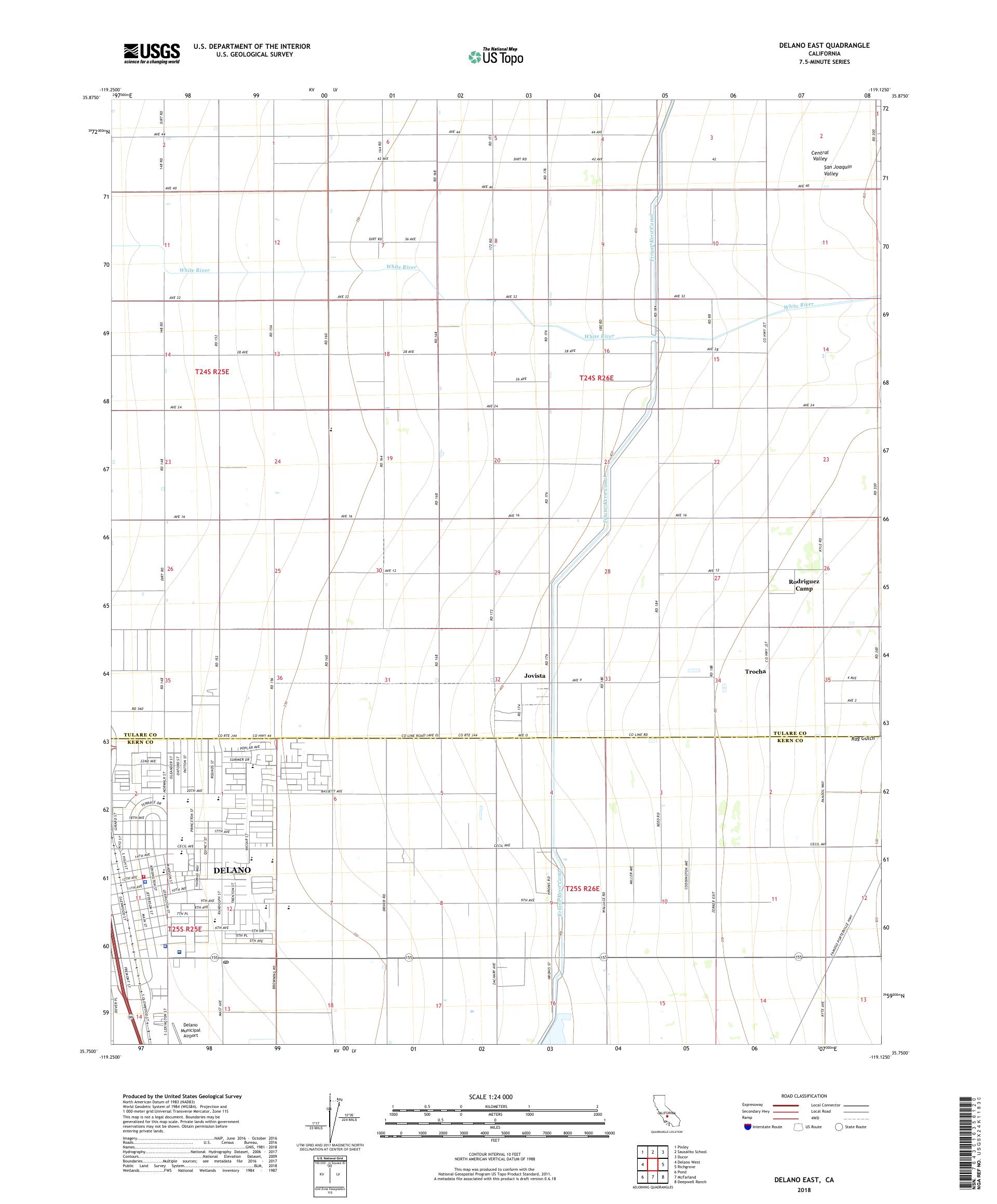 MyTopo Delano East, California USGS Quad Topo Map