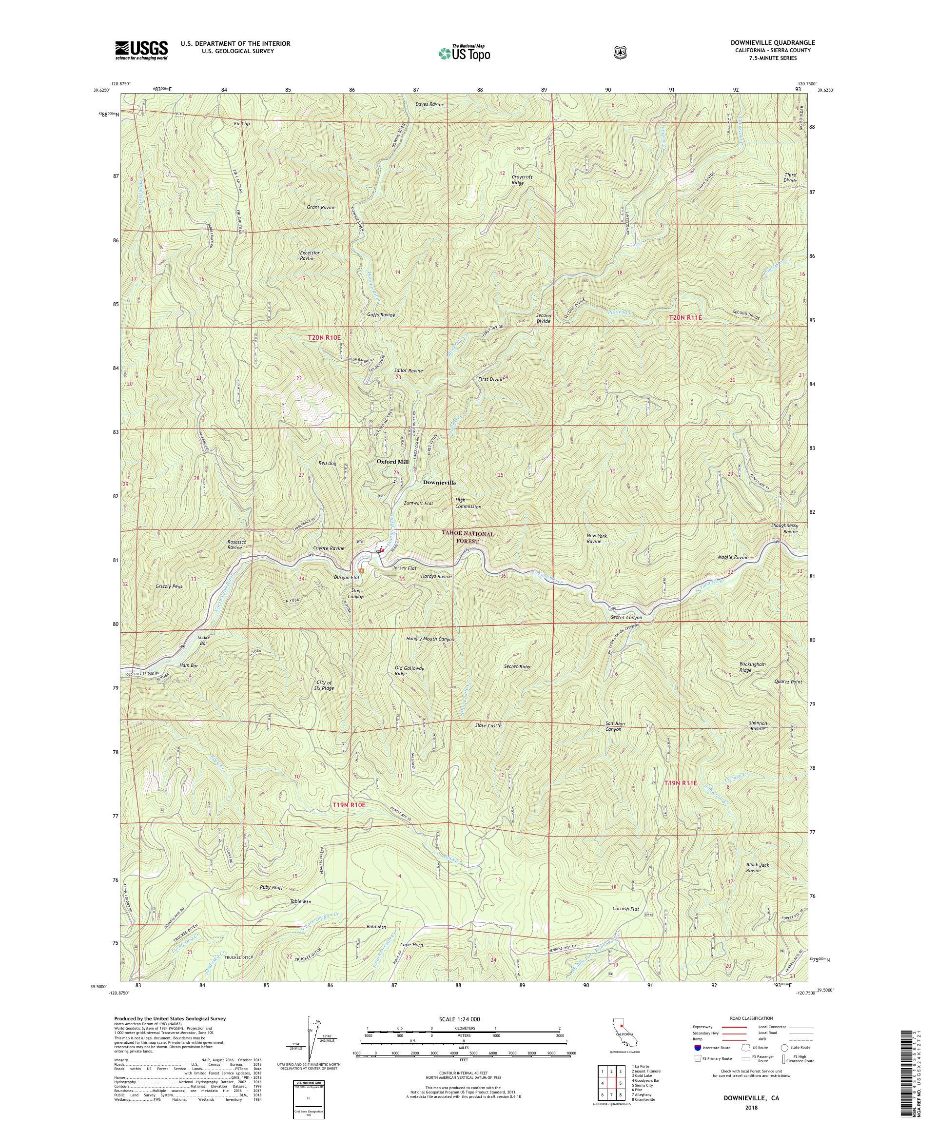 MyTopo Downieville, California USGS Quad Topo Map