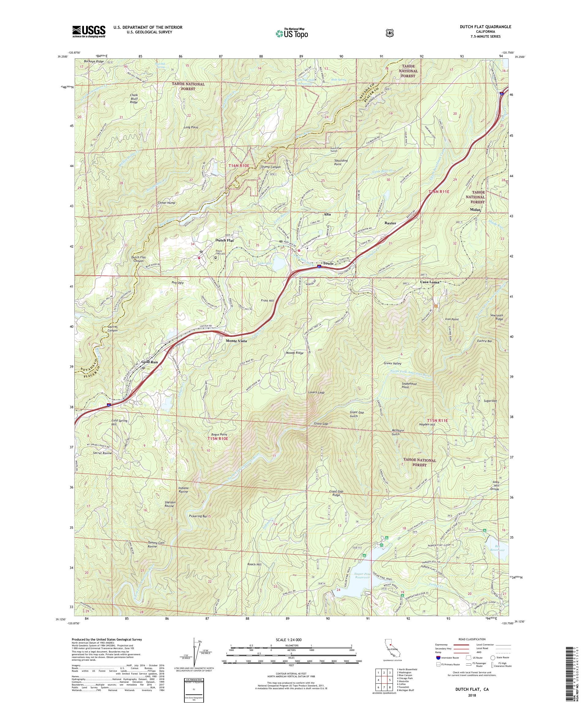 MyTopo Dutch Flat, California USGS Quad Topo Map