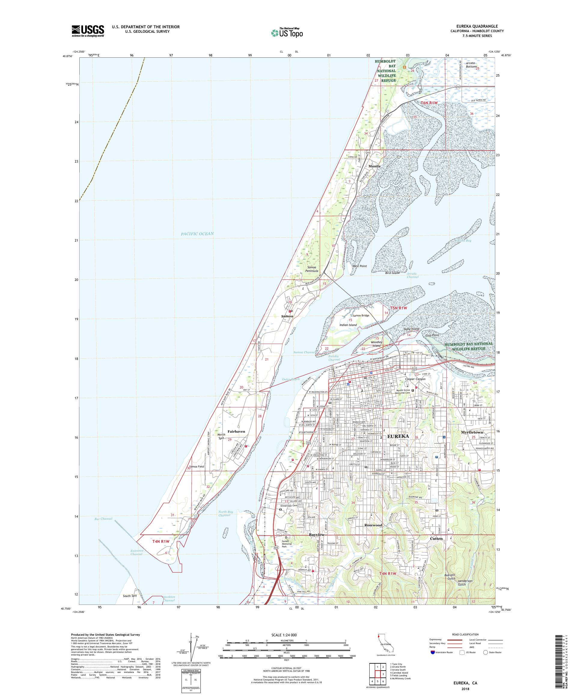 MyTopo Eureka, California USGS Quad Topo Map