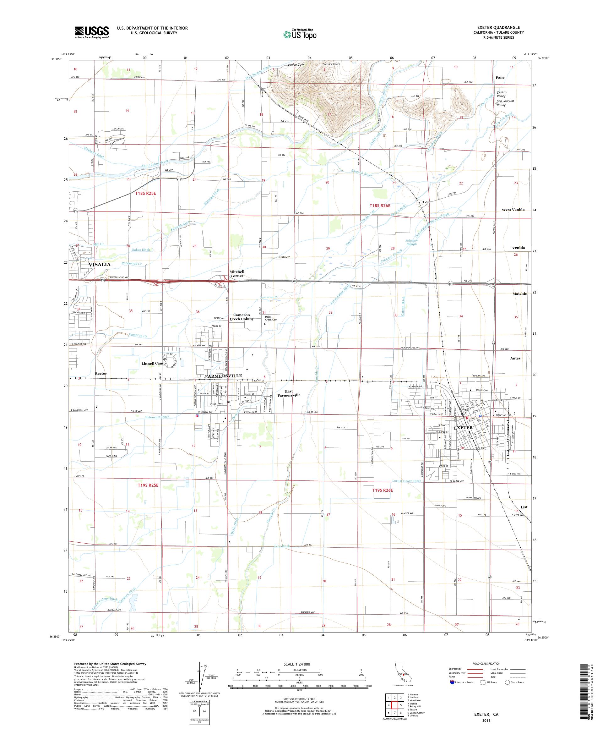 MyTopo Exeter, California USGS Quad Topo Map