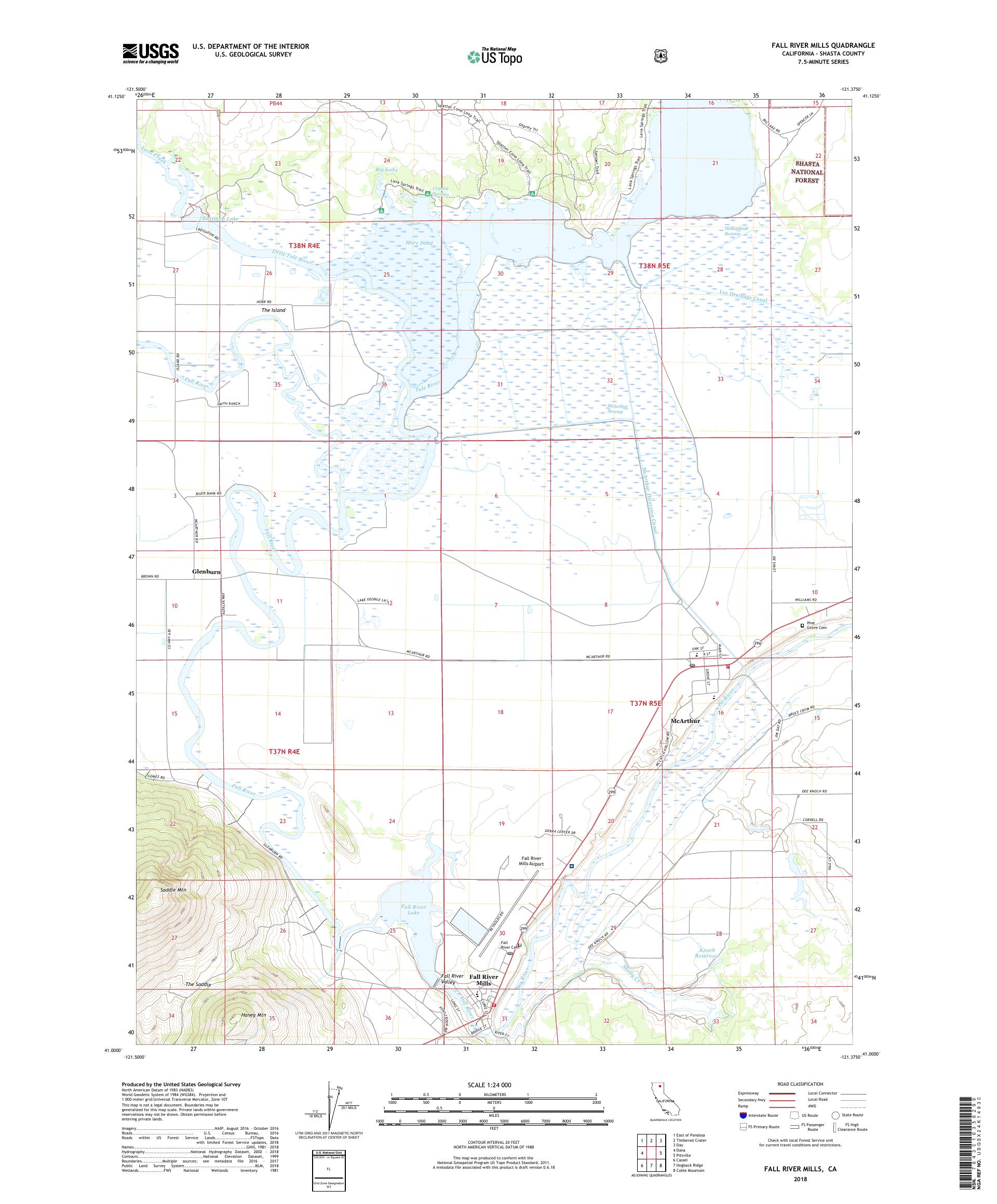 MyTopo Fall River Mills, California USGS Quad Topo Map