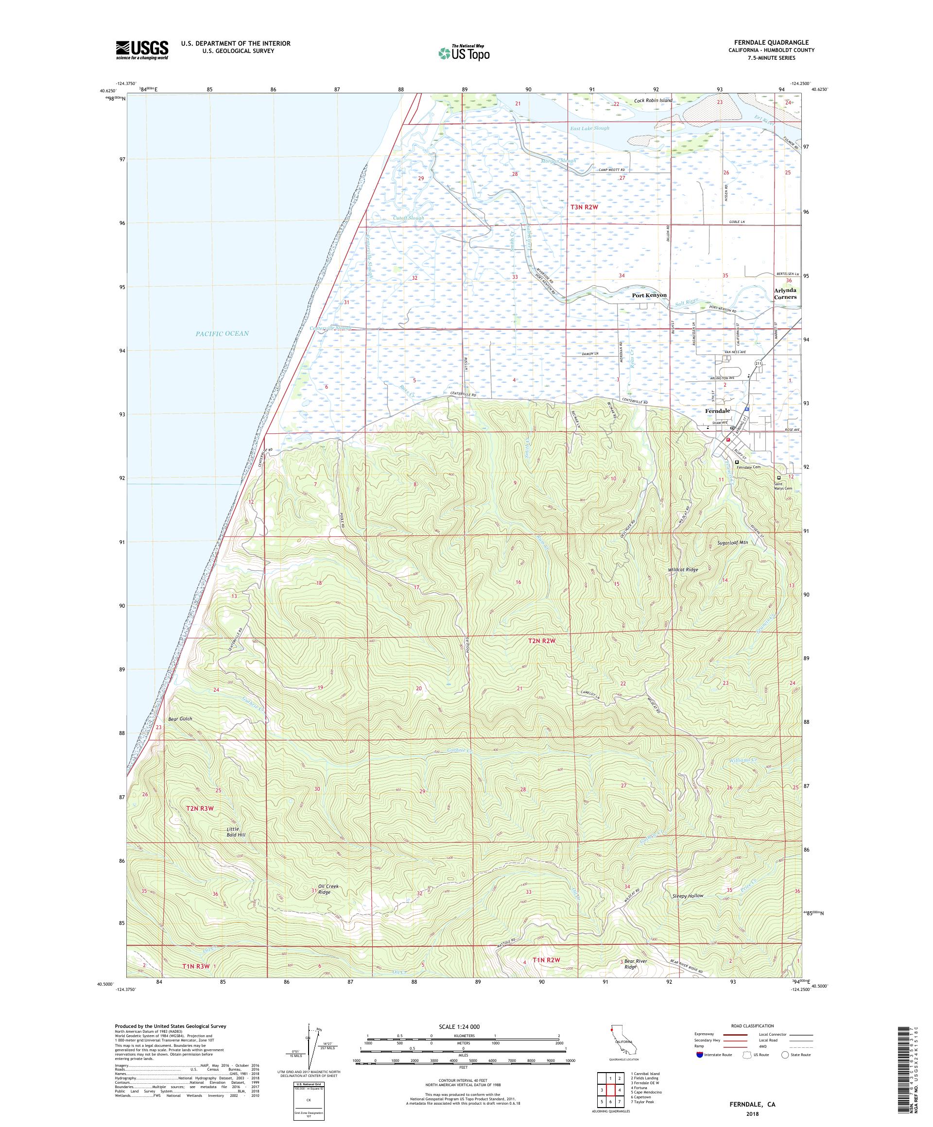 MyTopo Ferndale, California USGS Quad Topo Map
