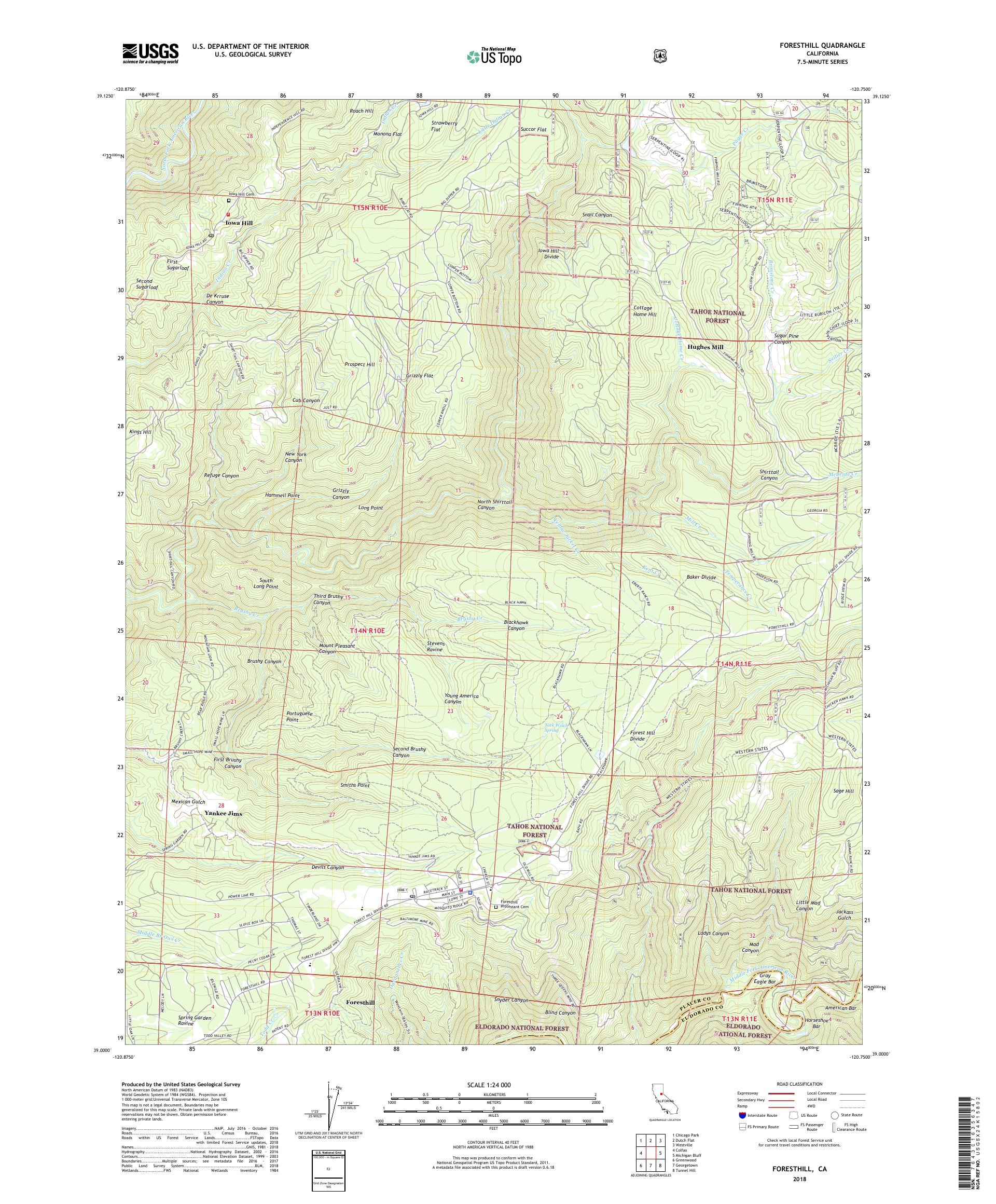 MyTopo Foresthill, California USGS Quad Topo Map