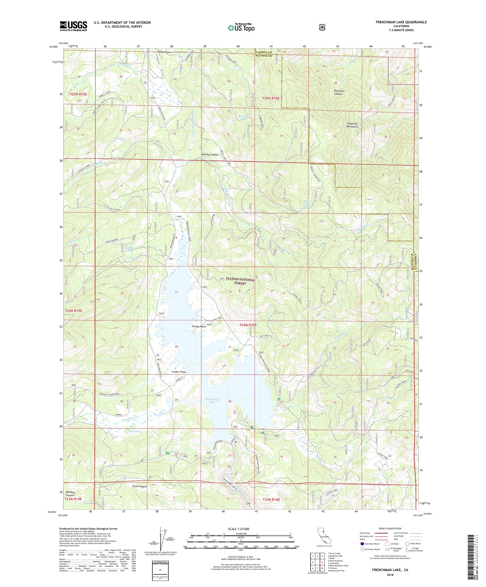 MyTopo Frenchman Lake, California USGS Quad Topo Map