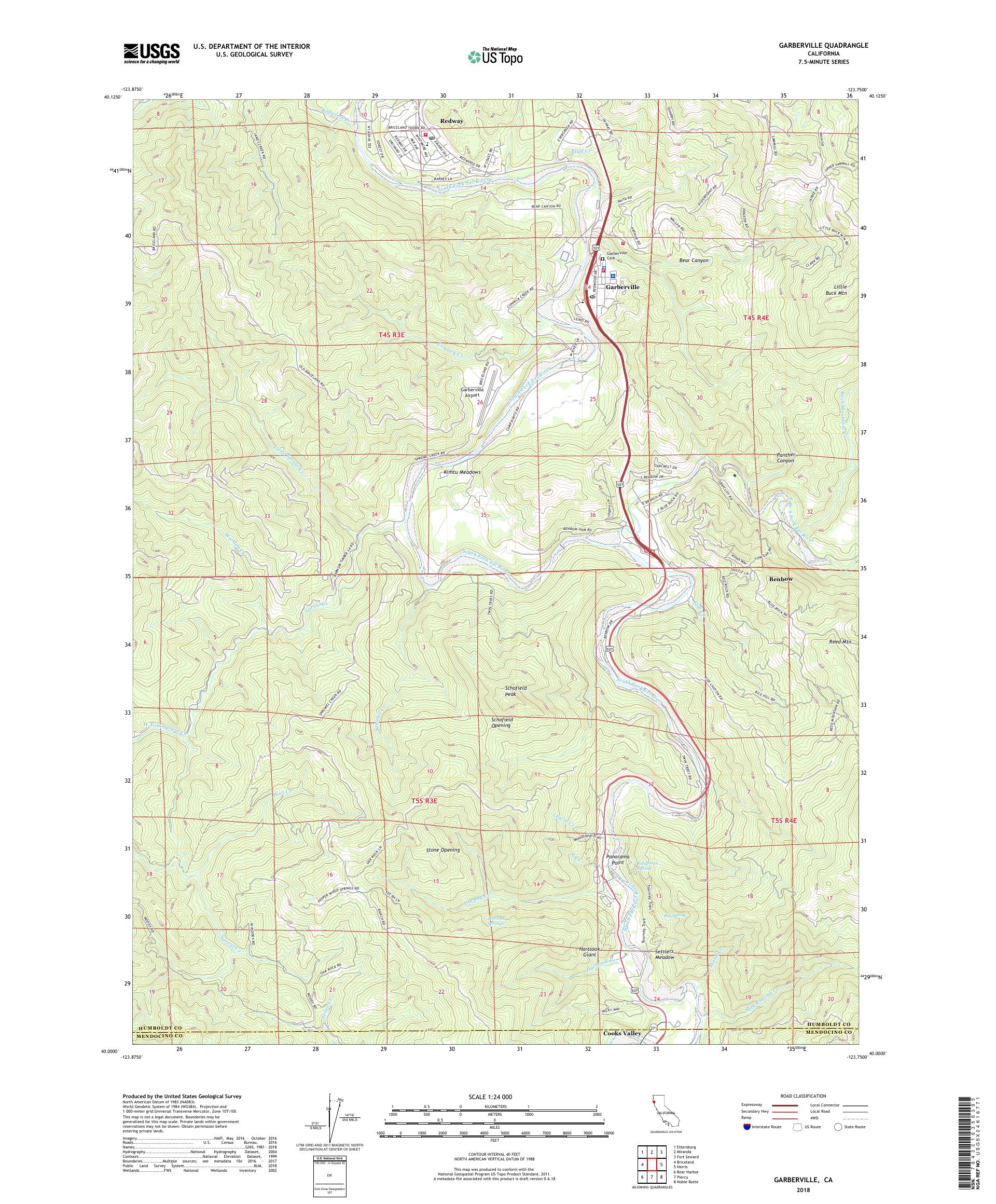 MyTopo Garberville, California USGS Quad Topo Map