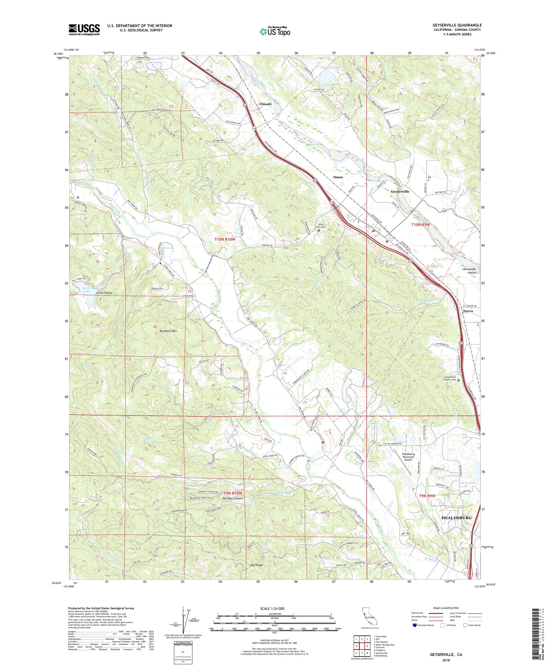 MyTopo Geyserville, California USGS Quad Topo Map