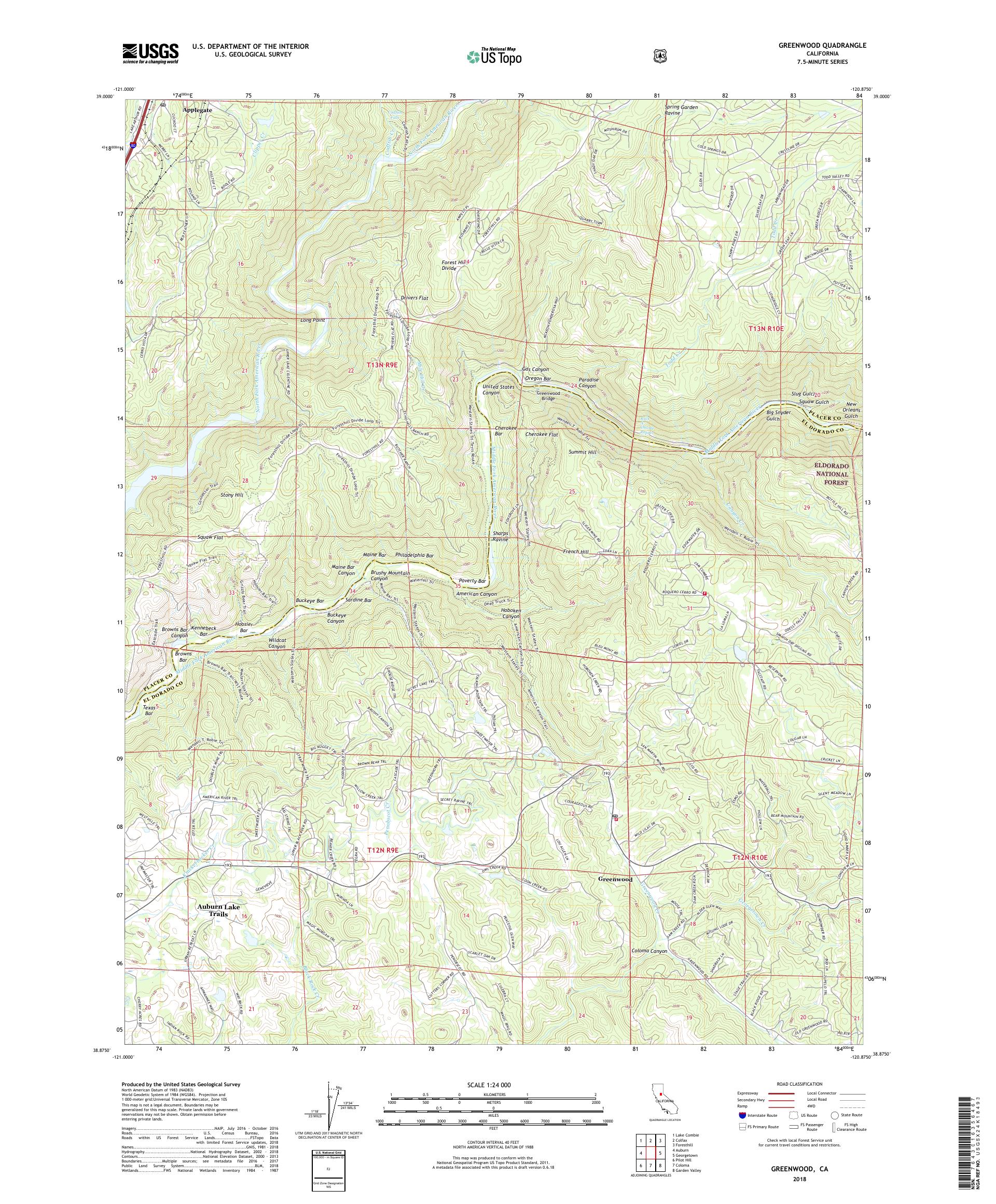 MyTopo Greenwood, California USGS Quad Topo Map