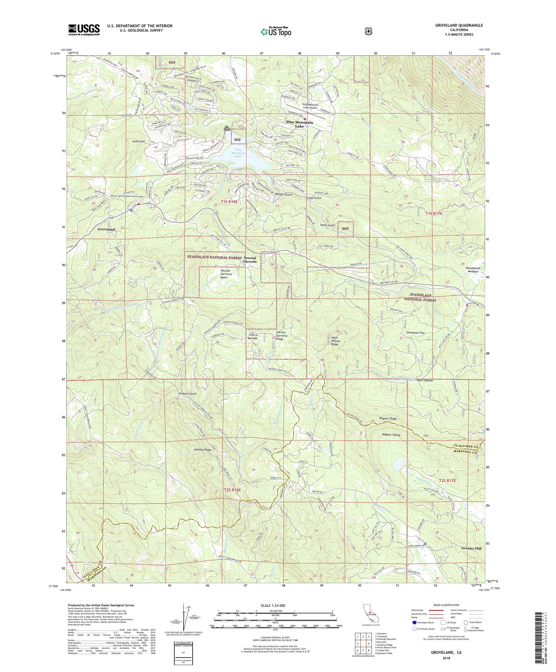 MyTopo Groveland, California USGS Quad Topo Map