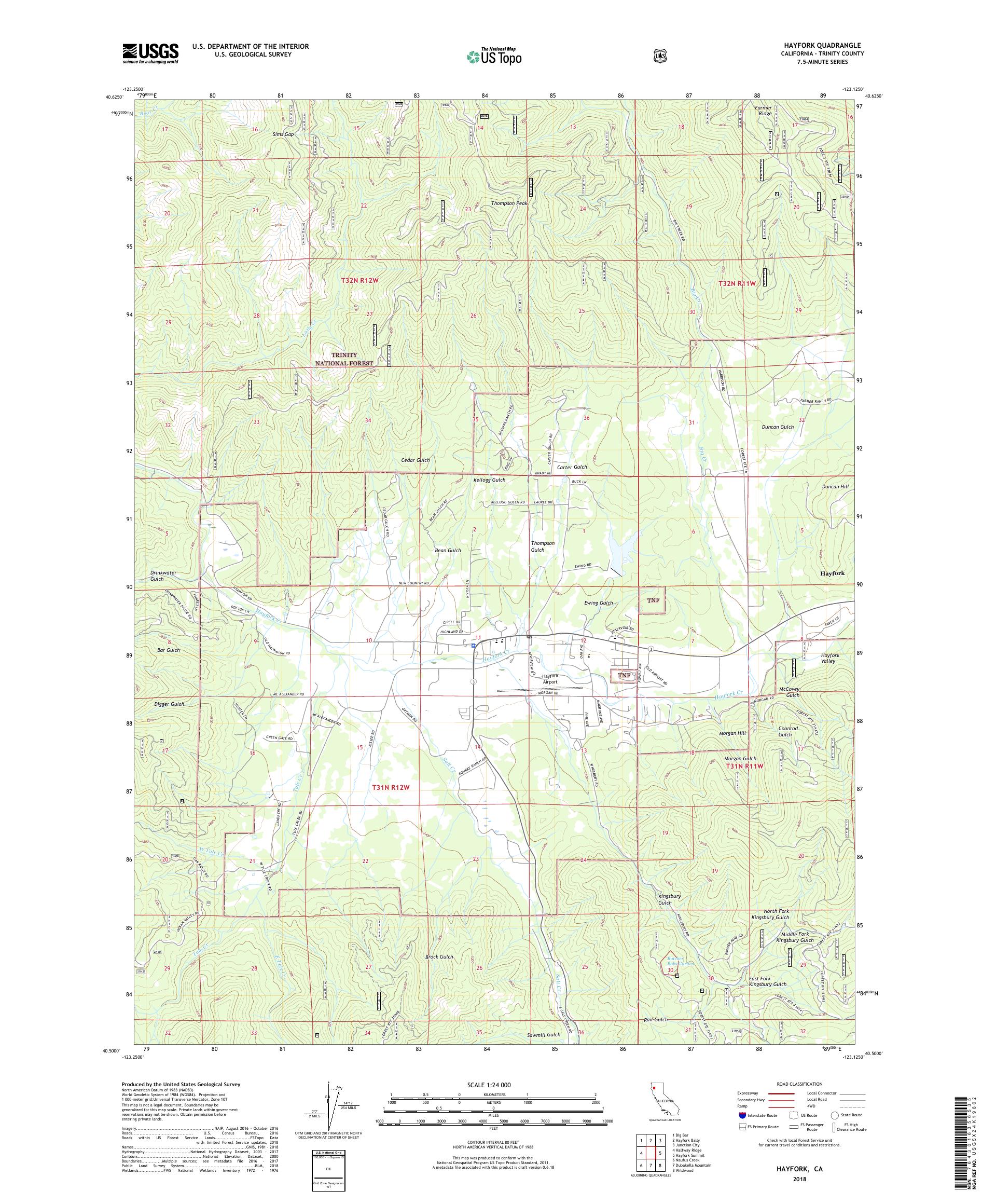 MyTopo Hayfork, California USGS Quad Topo Map