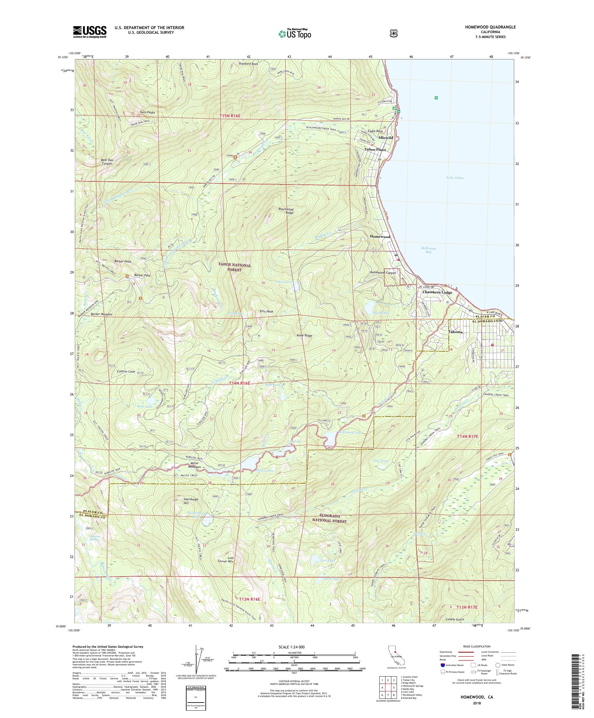 MyTopo Homewood, California USGS Quad Topo Map