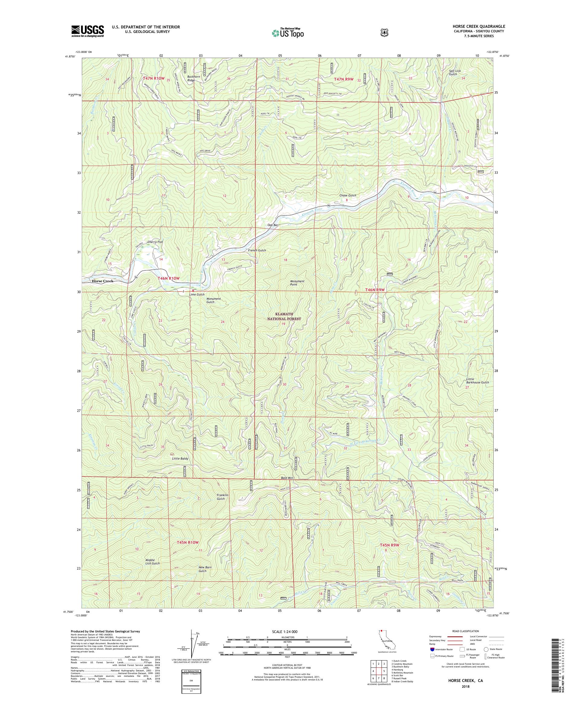 MyTopo Horse Creek, California USGS Quad Topo Map