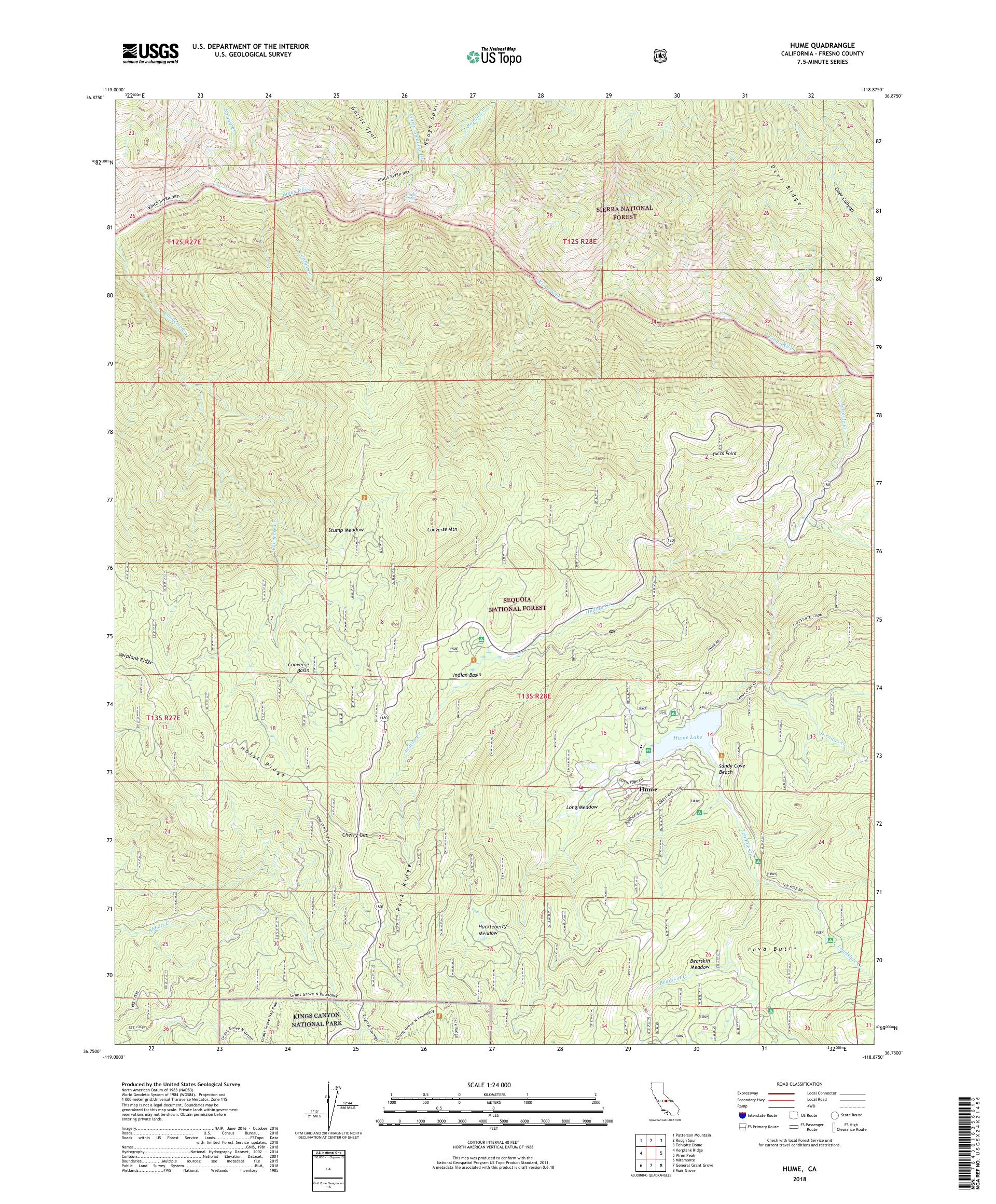 MyTopo Hume, California USGS Quad Topo Map