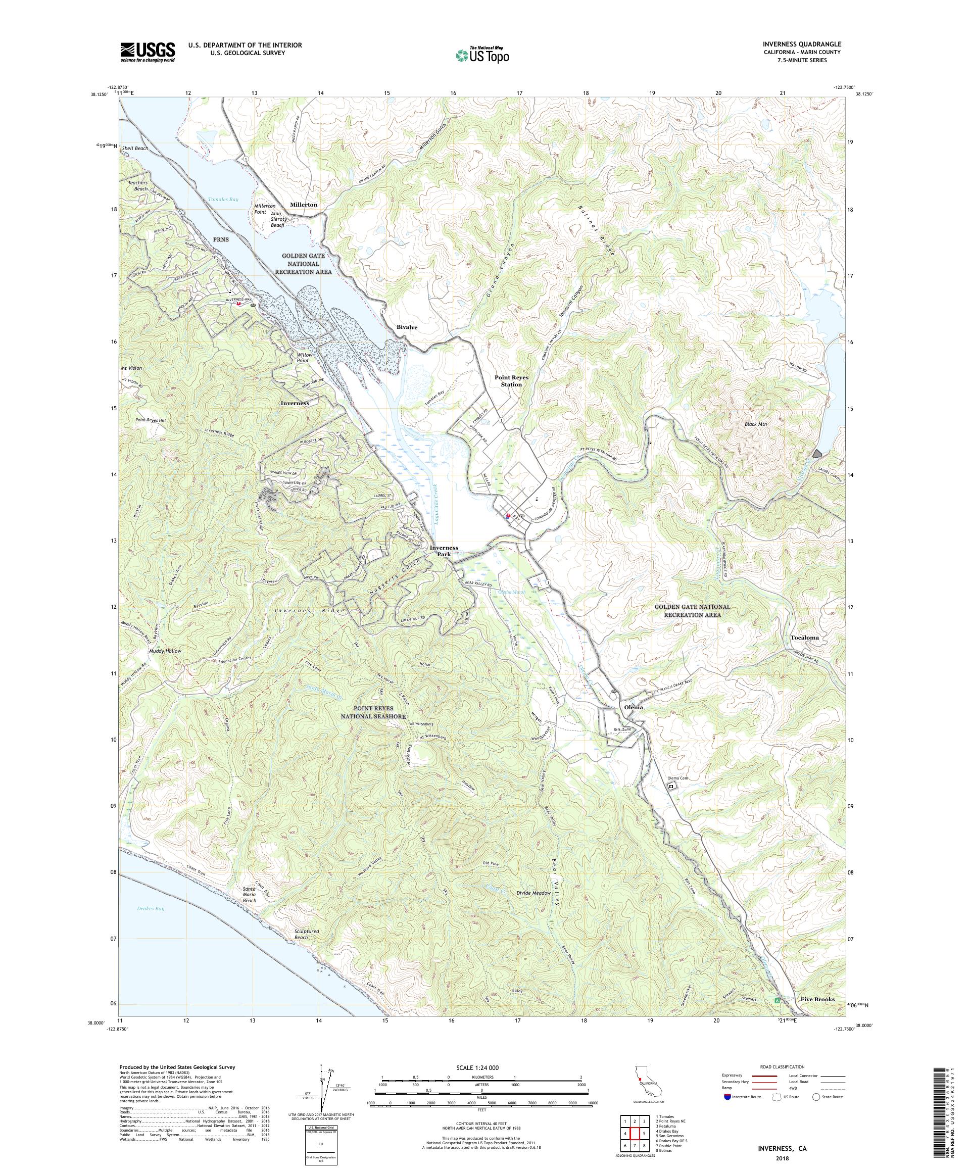 MyTopo Inverness, California USGS Quad Topo Map