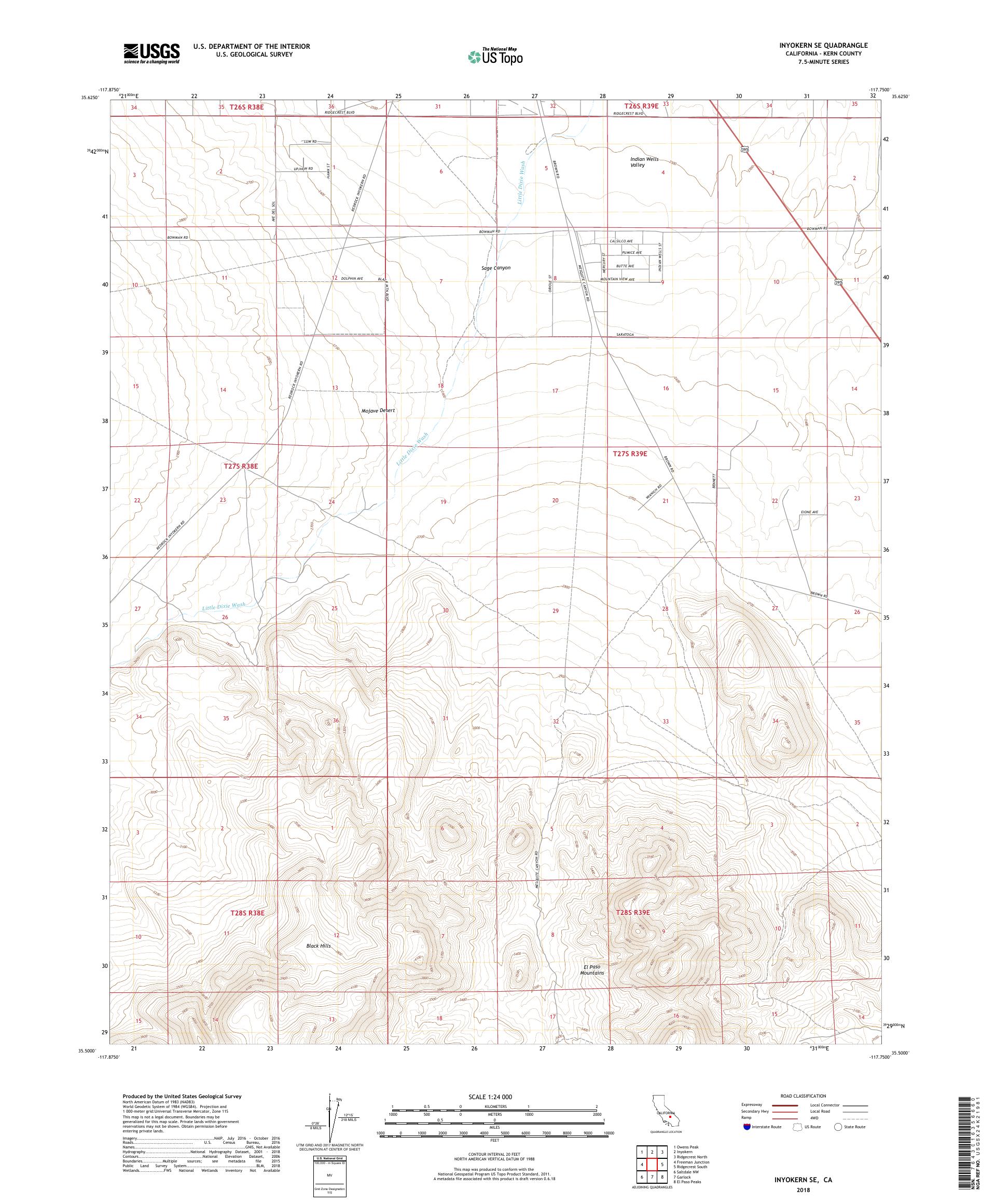 MyTopo Inyokern Se, California USGS Quad Topo Map