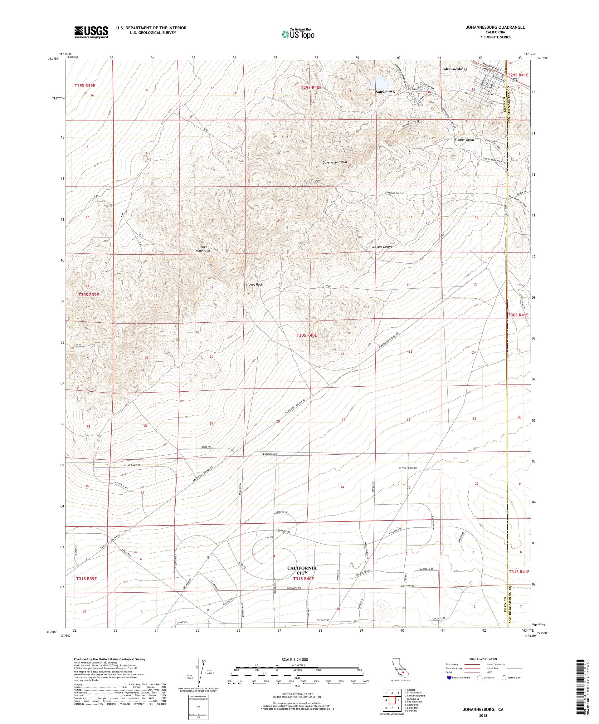 MyTopo Johannesburg, California USGS Quad Topo Map