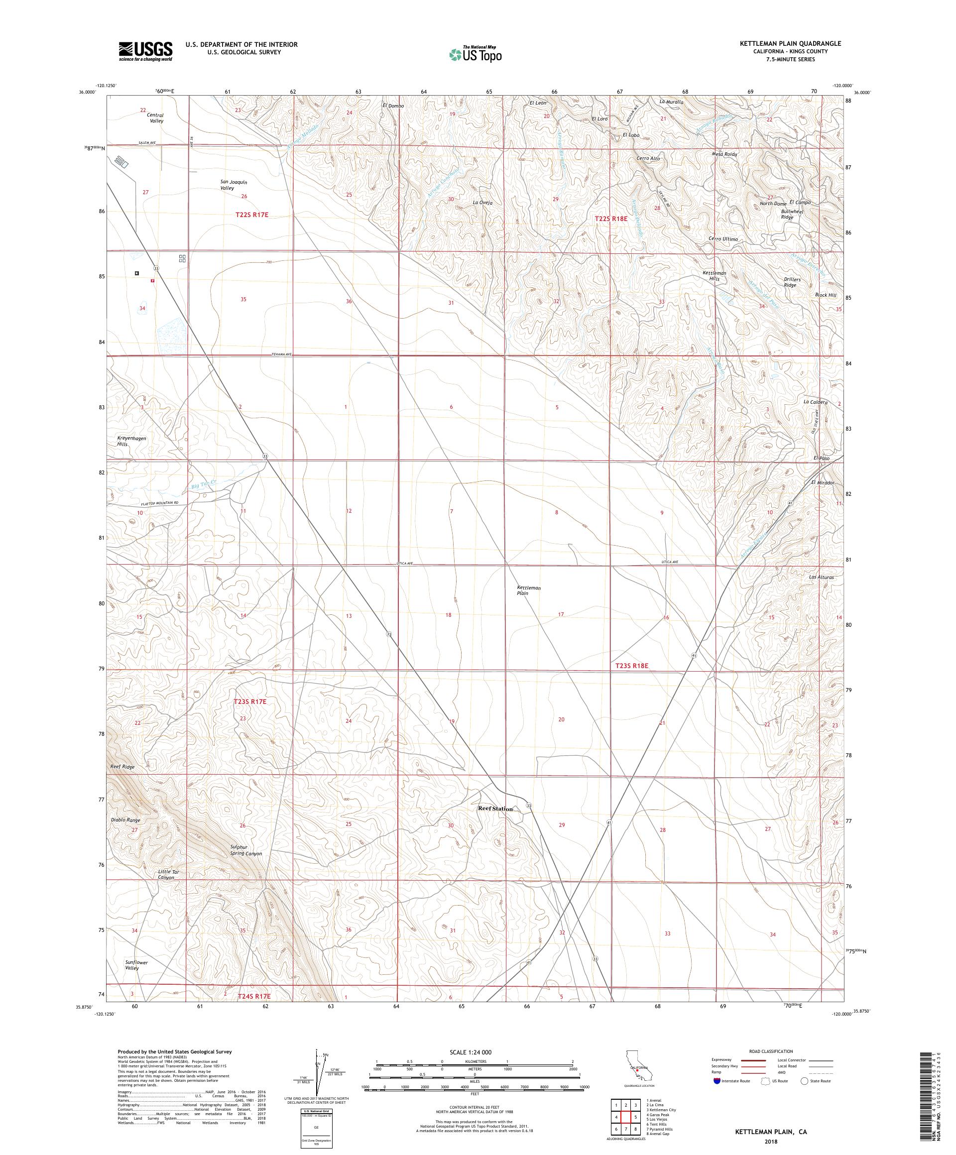 MyTopo Kettleman Plain, California USGS Quad Topo Map