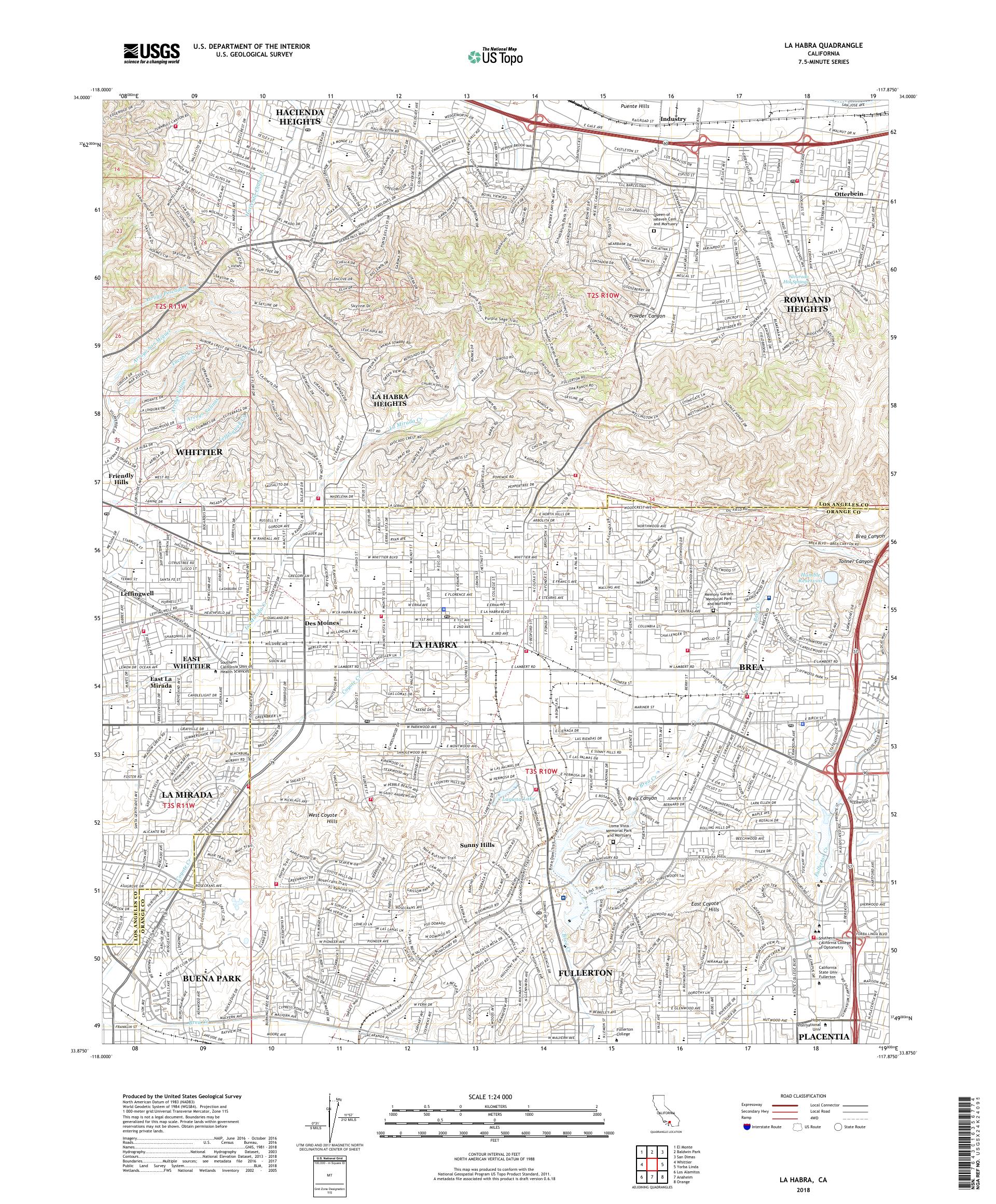 MyTopo La Habra, California USGS Quad Topo Map