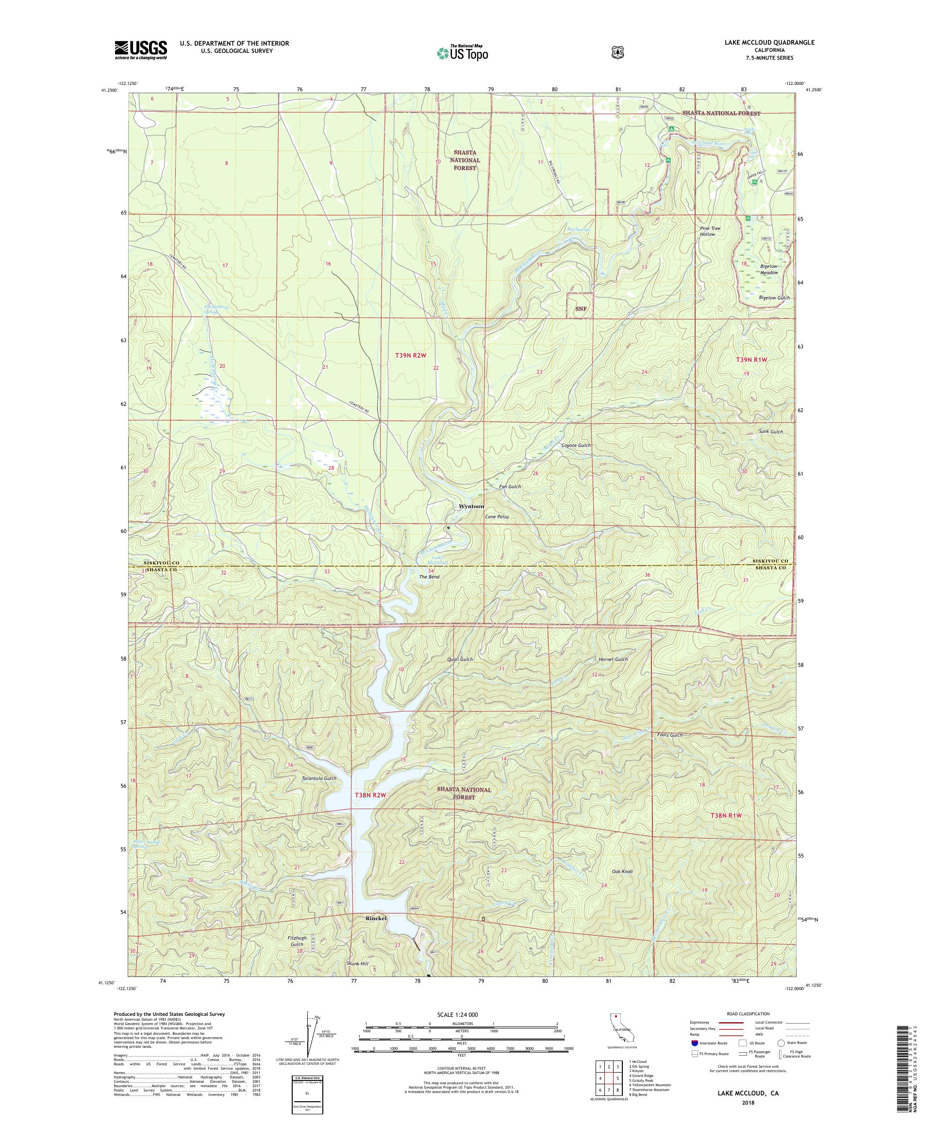 MyTopo Lake Mccloud, California USGS Quad Topo Map