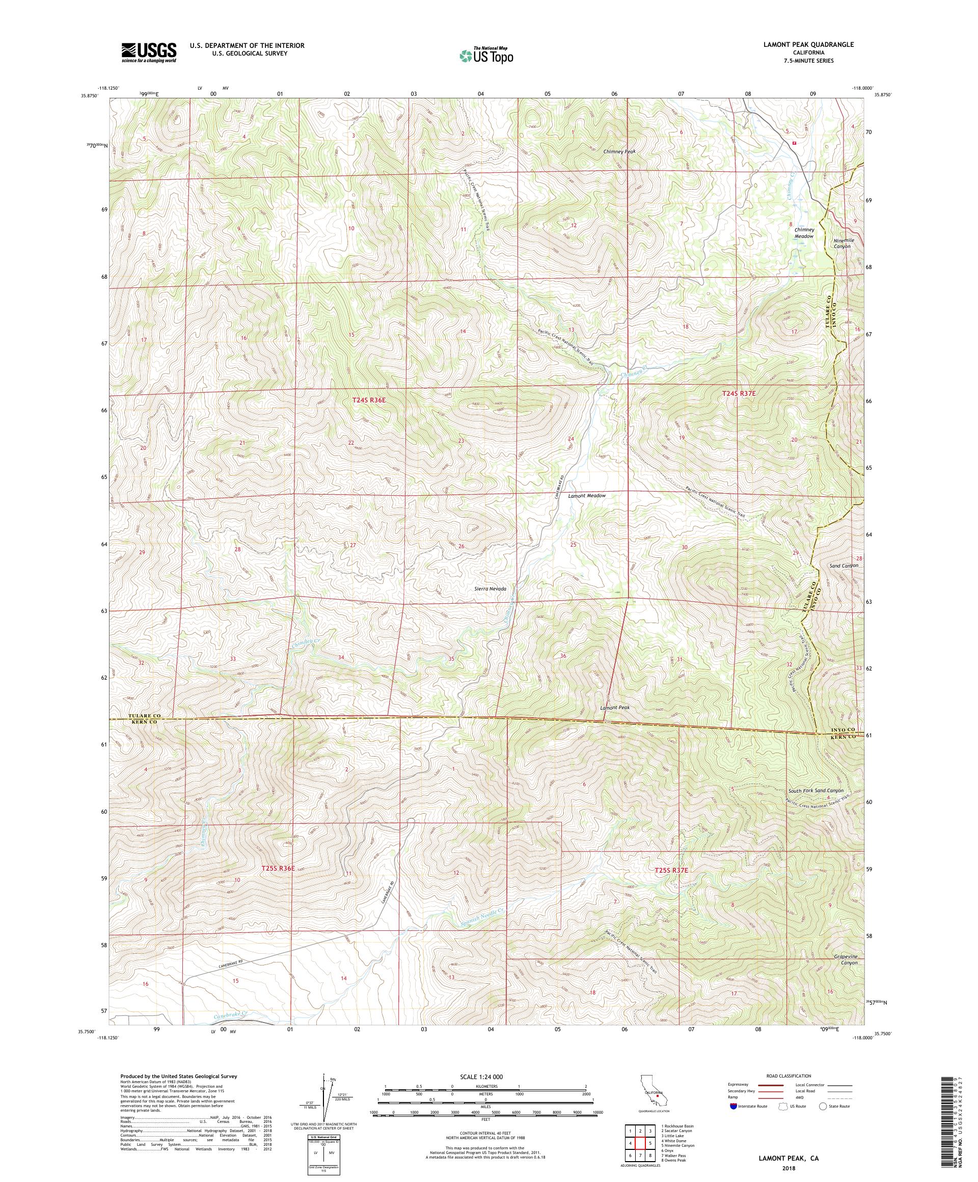 MyTopo Lamont Peak, California USGS Quad Topo Map