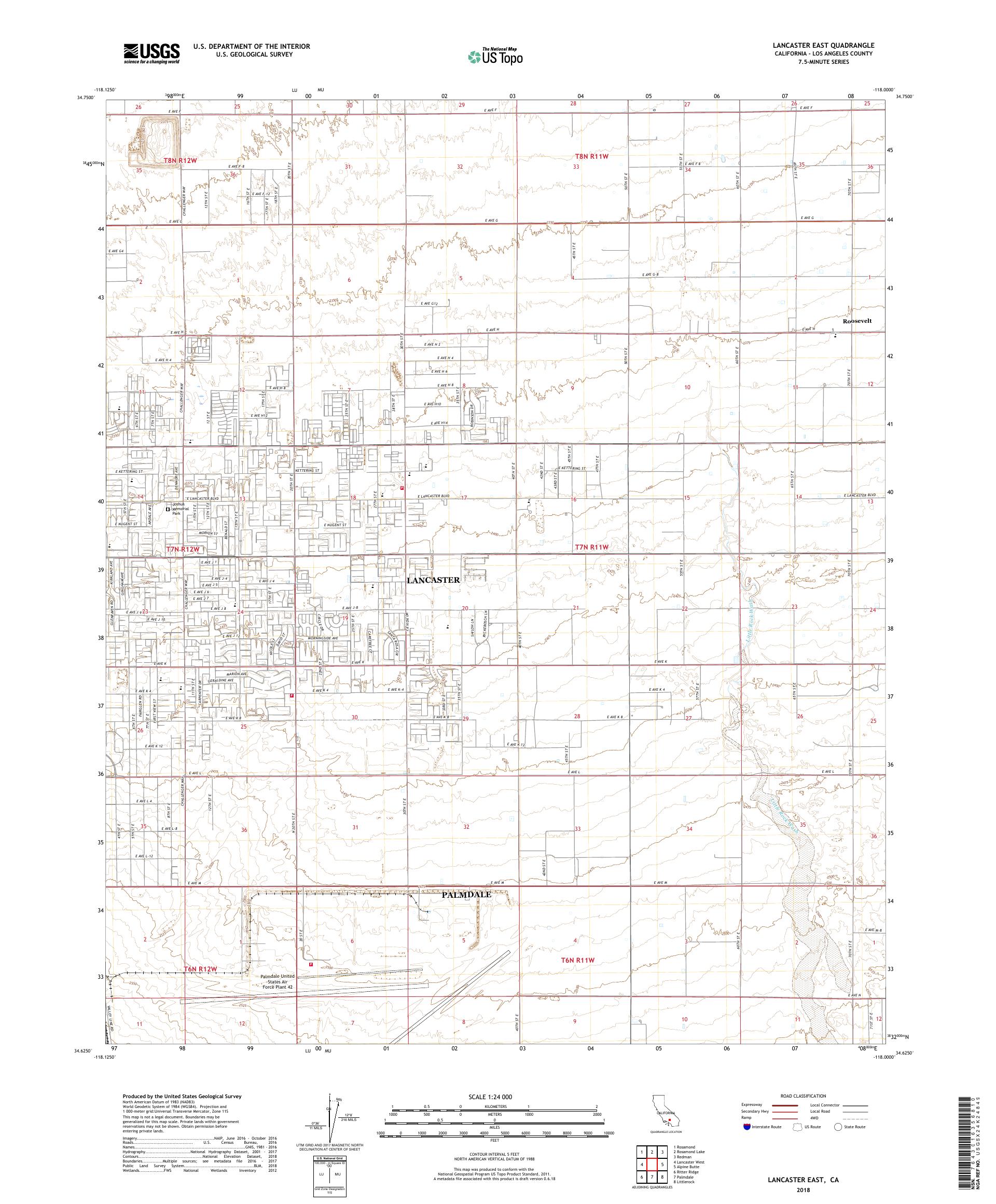 MyTopo Lancaster East, California USGS Quad Topo Map