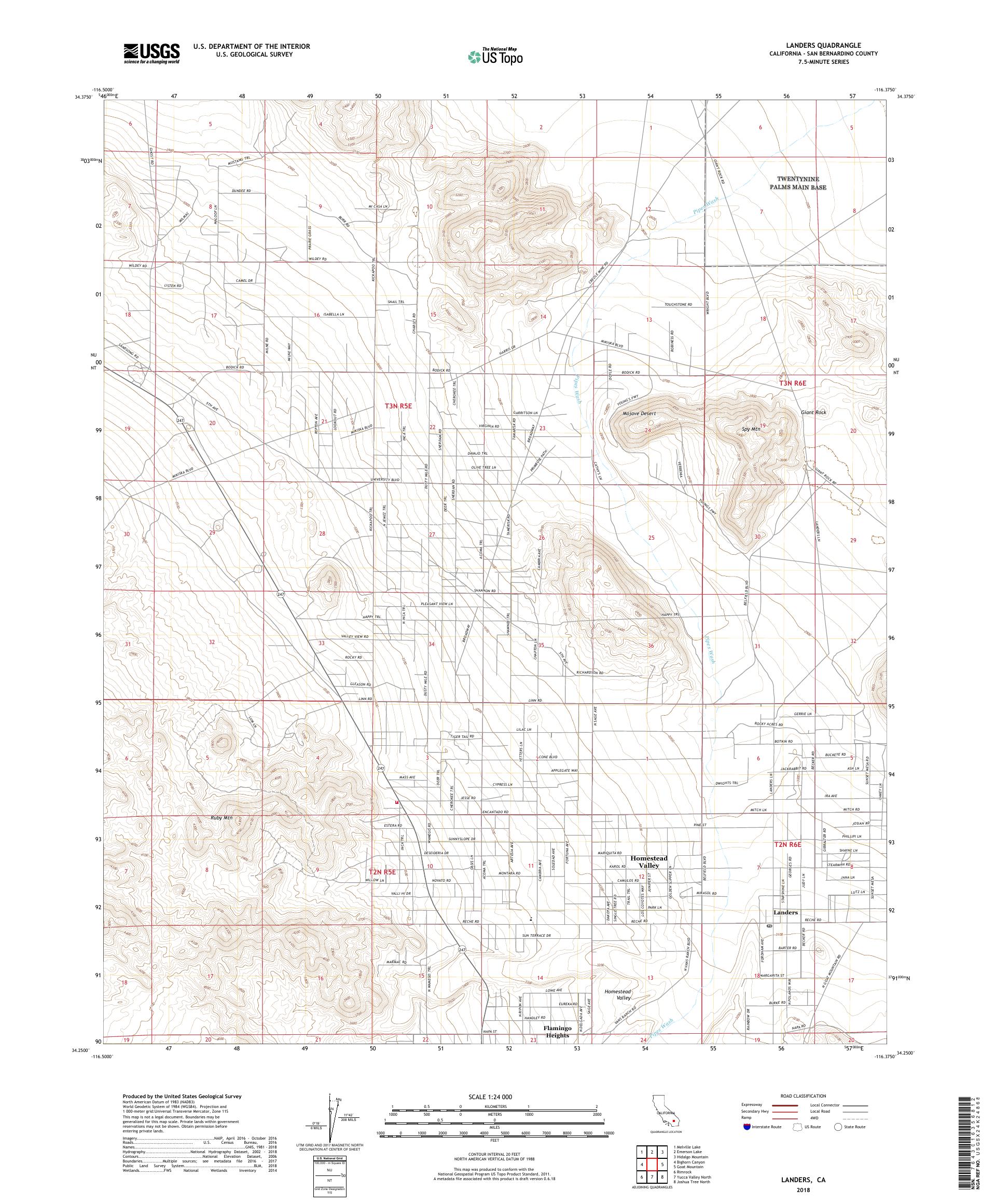 MyTopo Landers, California USGS Quad Topo Map