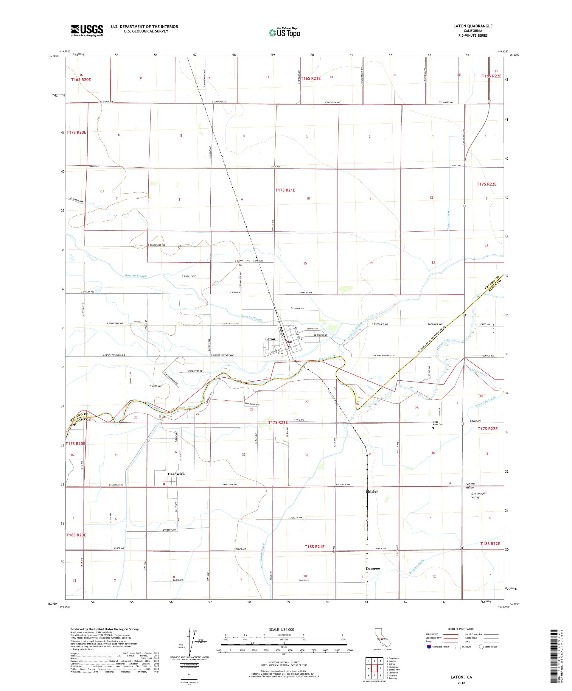 MyTopo Laton, California USGS Quad Topo Map