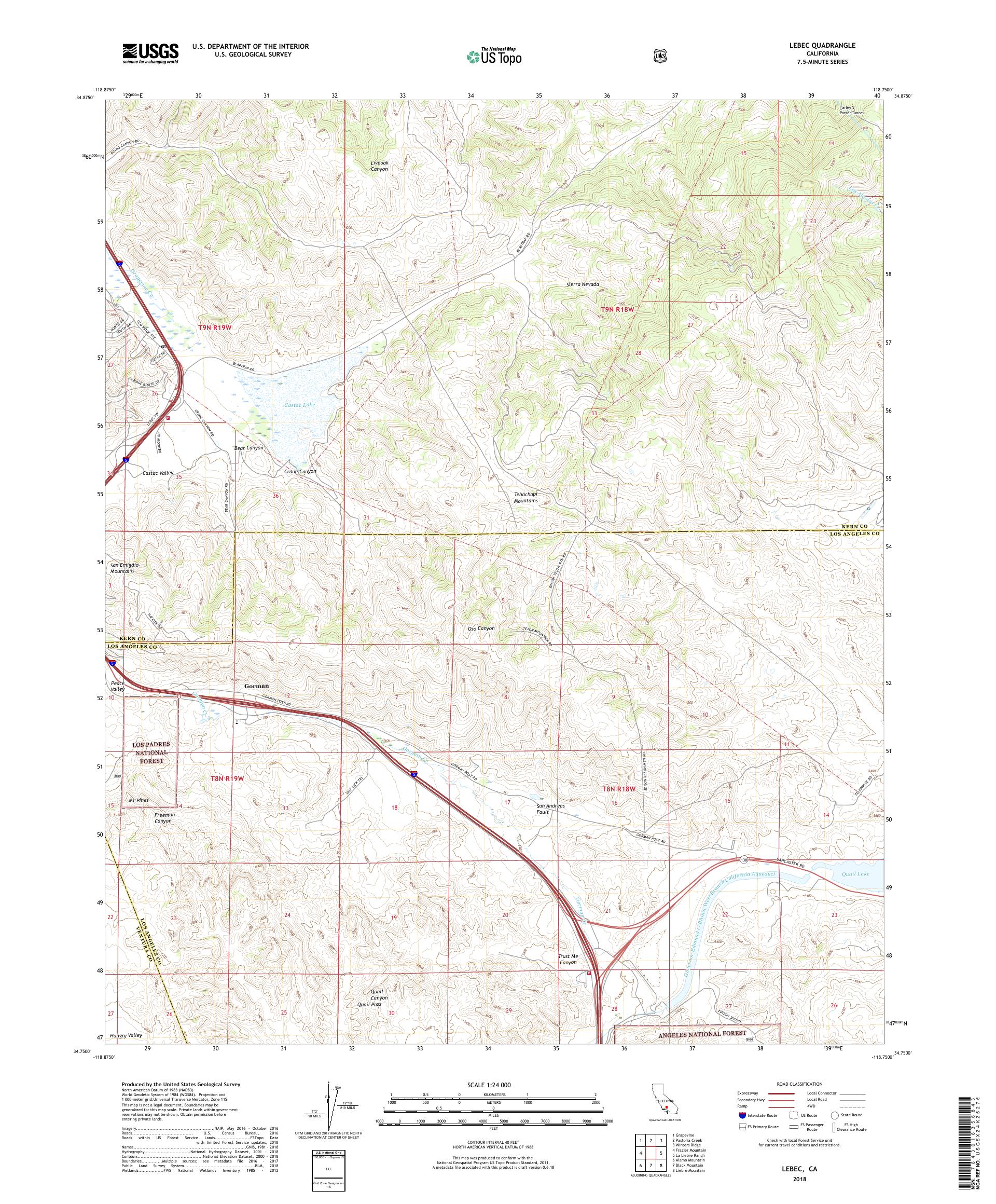 MyTopo Lebec, California USGS Quad Topo Map