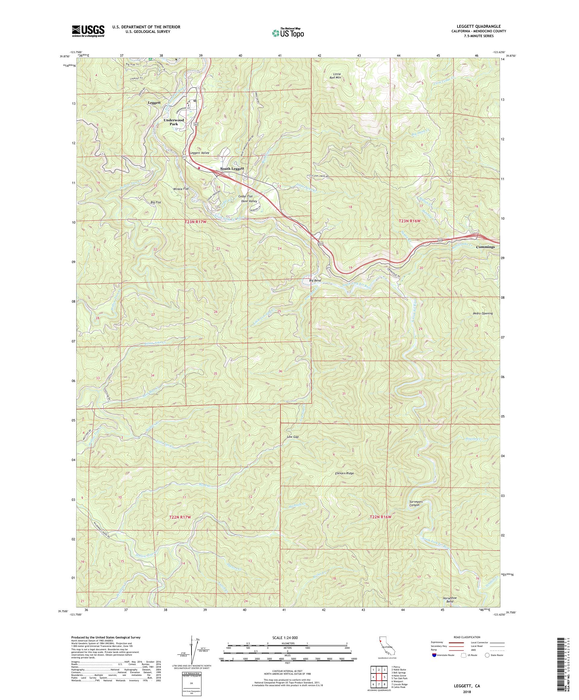 MyTopo Leggett, California USGS Quad Topo Map