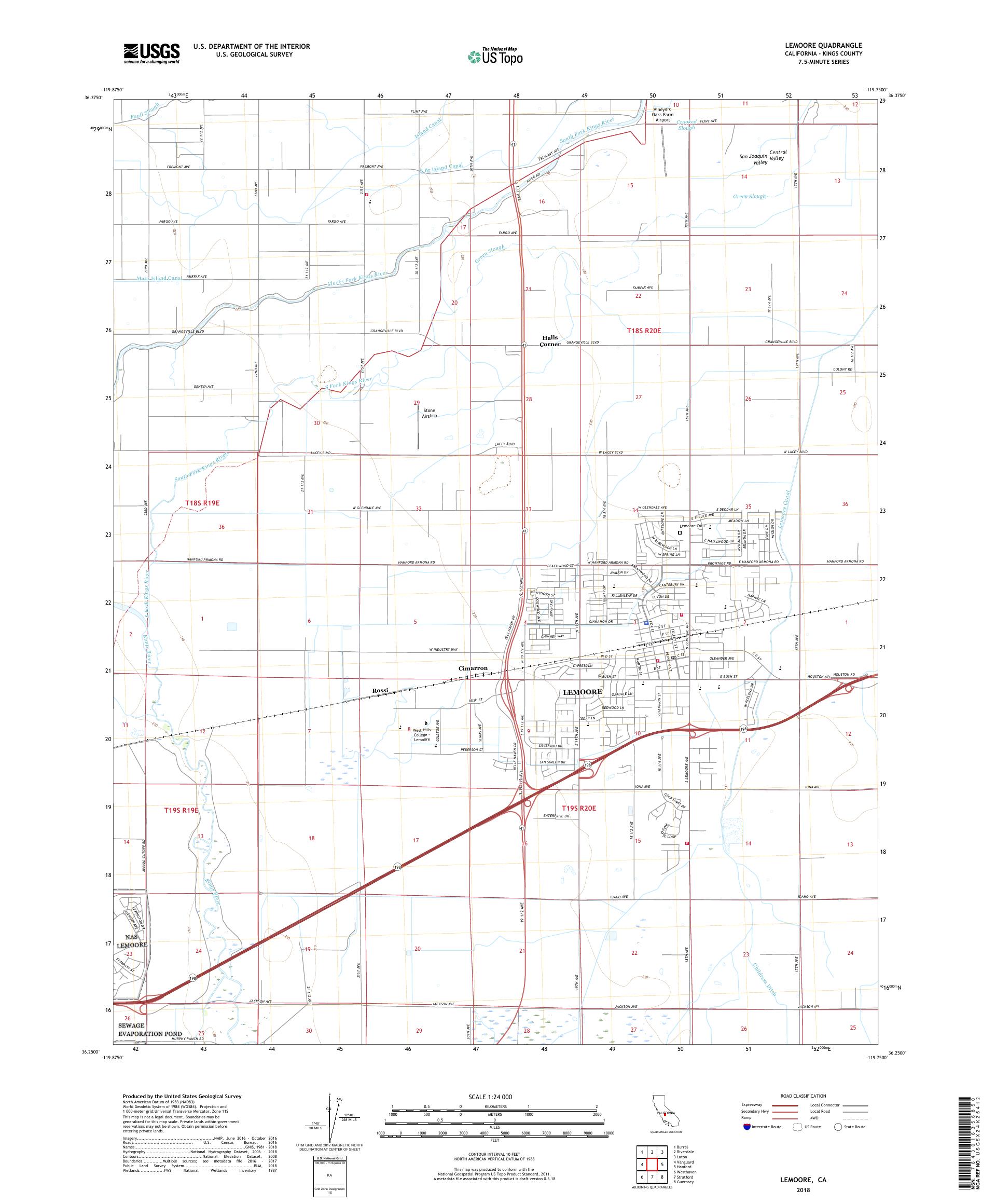 MyTopo Lemoore, California USGS Quad Topo Map