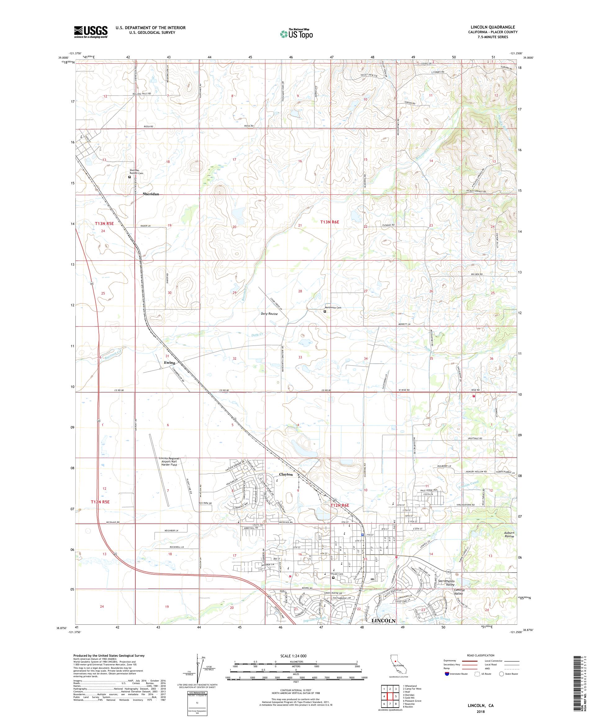 MyTopo Lincoln, California USGS Quad Topo Map