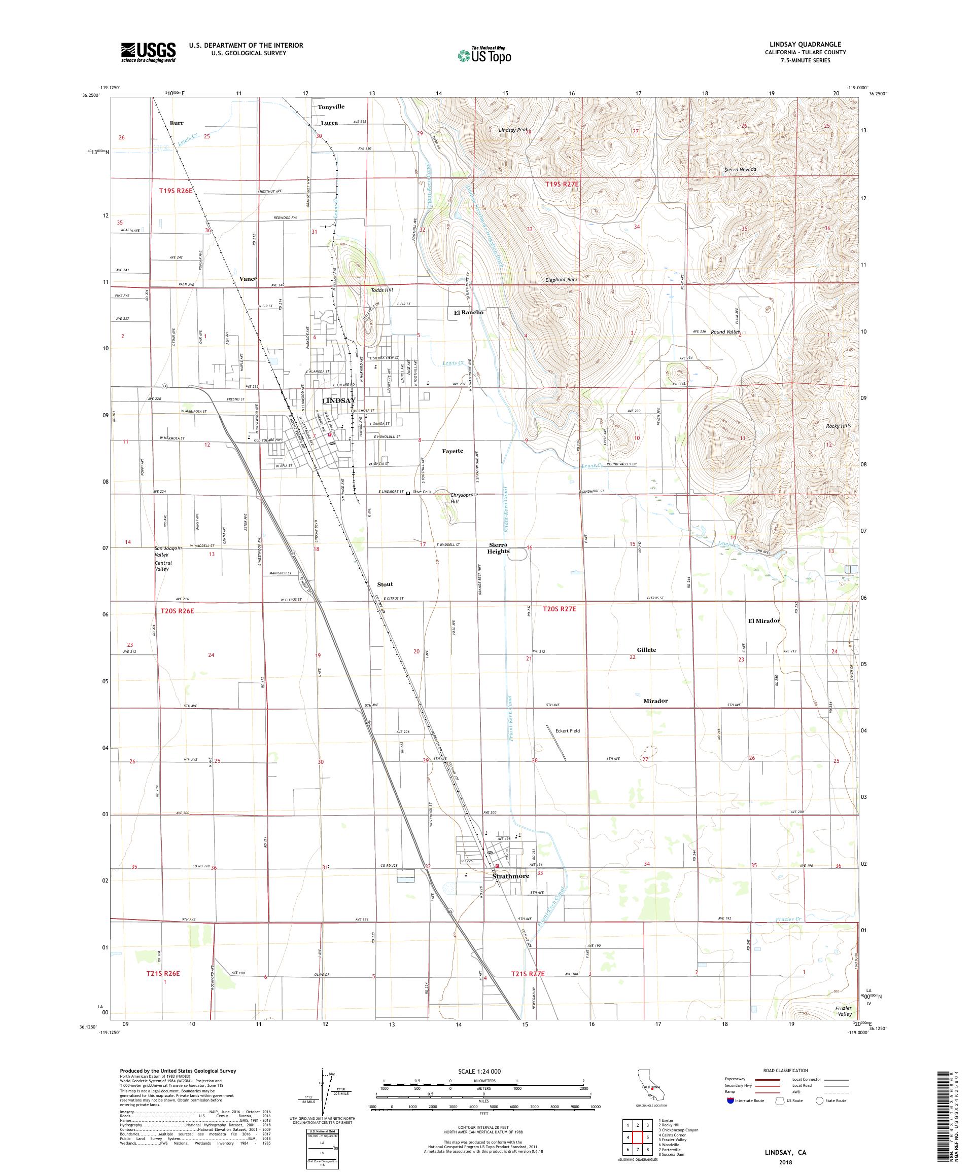 MyTopo Lindsay, California USGS Quad Topo Map