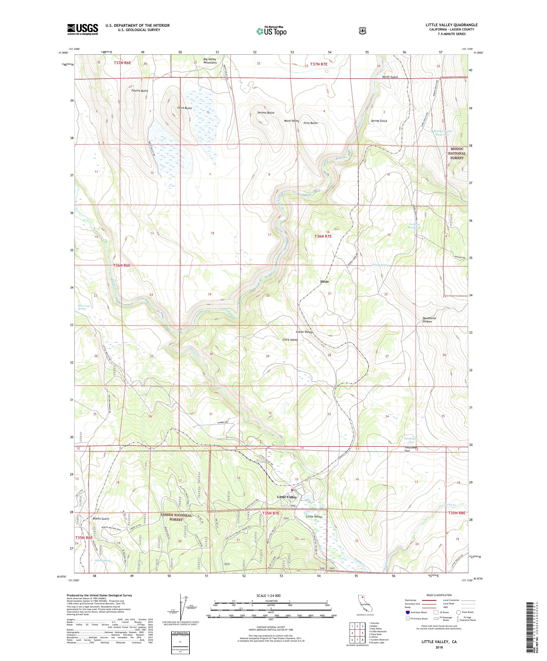 MyTopo Little Valley, California USGS Quad Topo Map