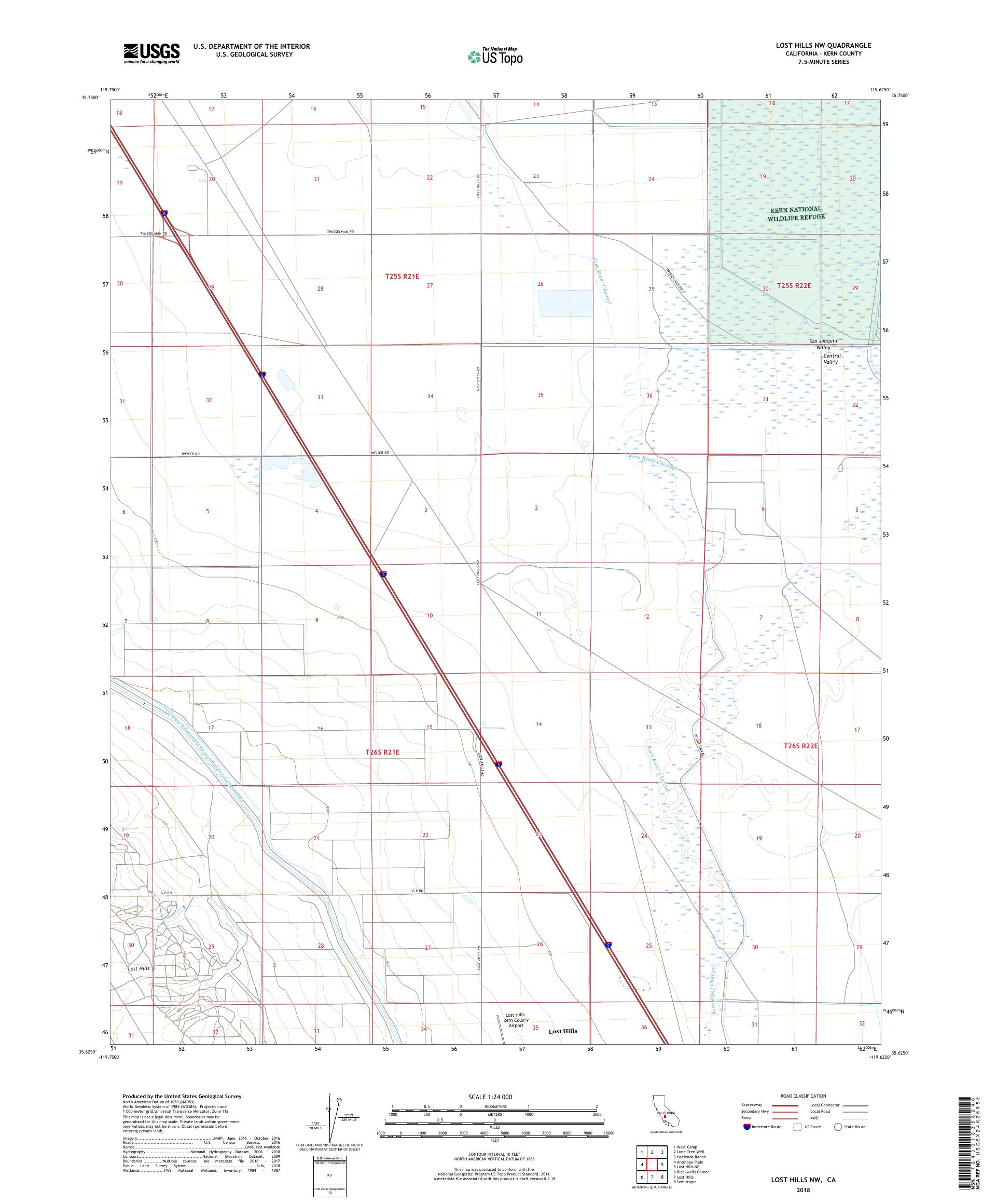 MyTopo Lost Hills Nw, California USGS Quad Topo Map