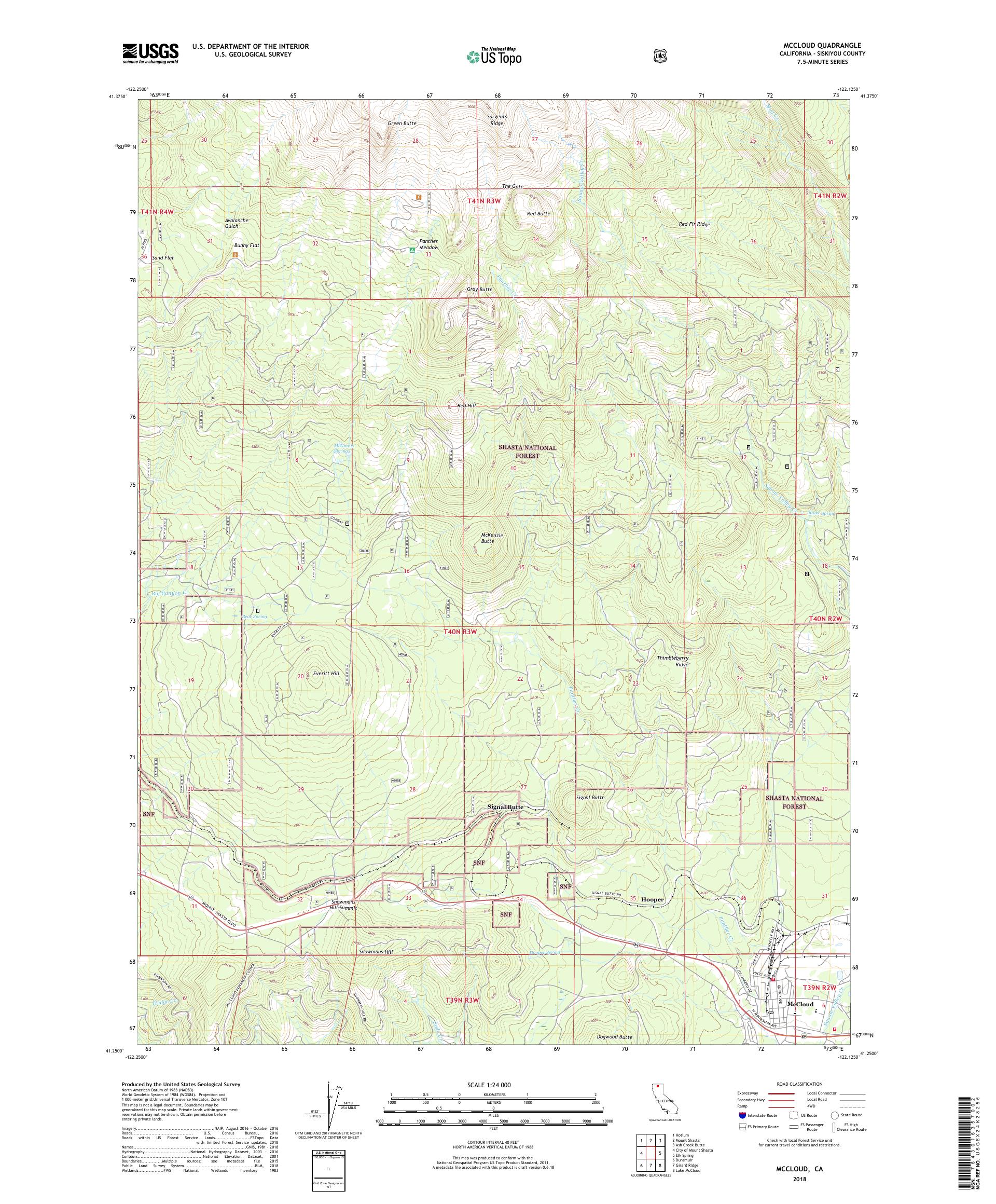 MyTopo Mccloud, California USGS Quad Topo Map
