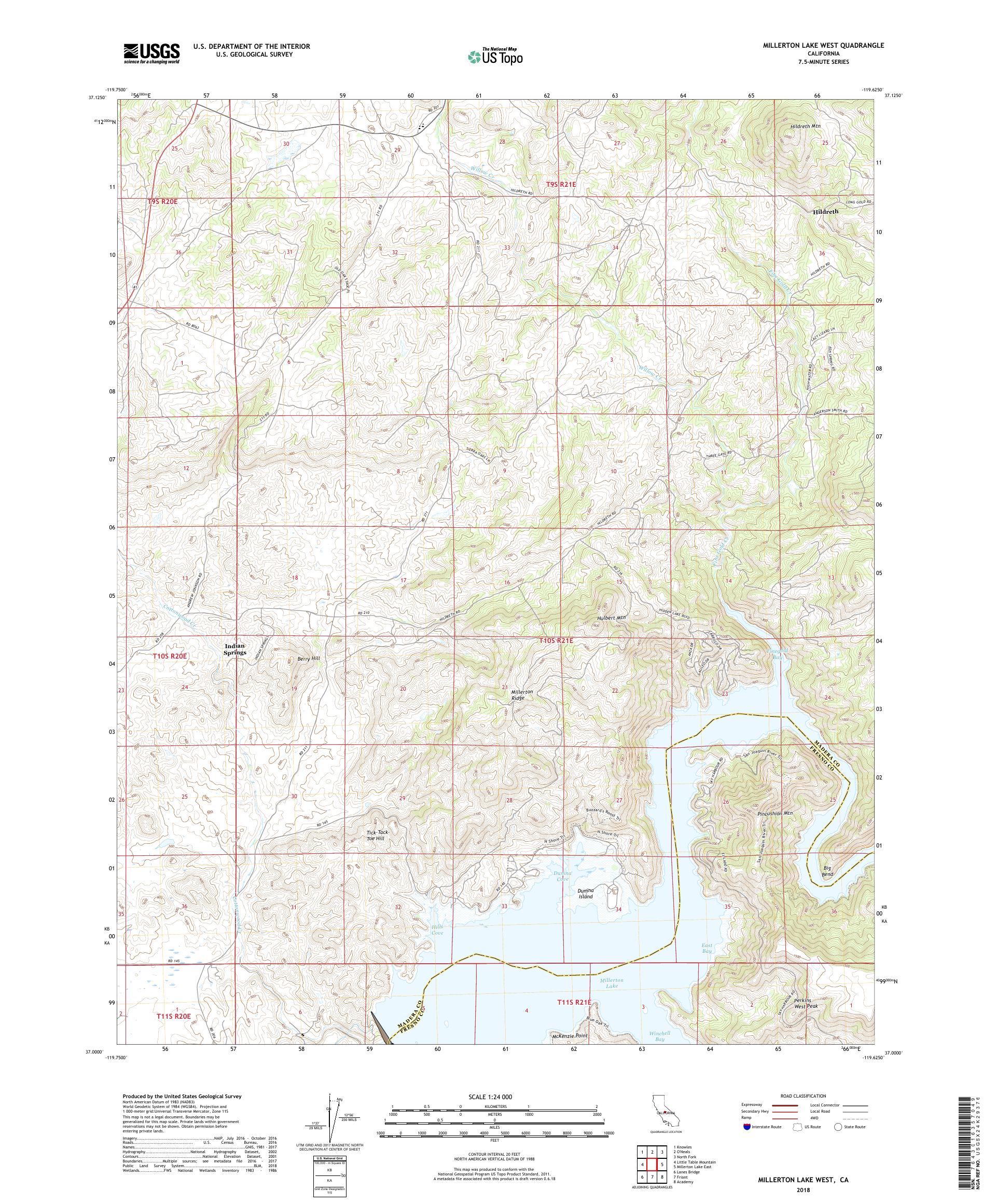 MyTopo Millerton Lake West, California USGS Quad Topo Map