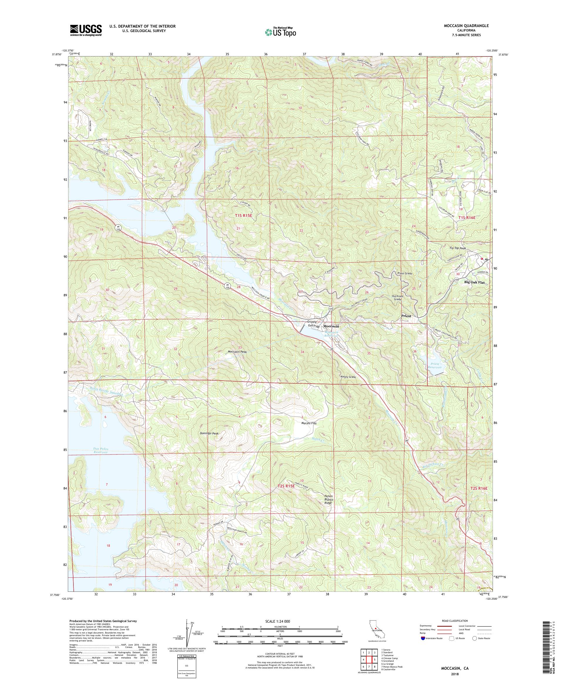 MyTopo Moccasin, California USGS Quad Topo Map