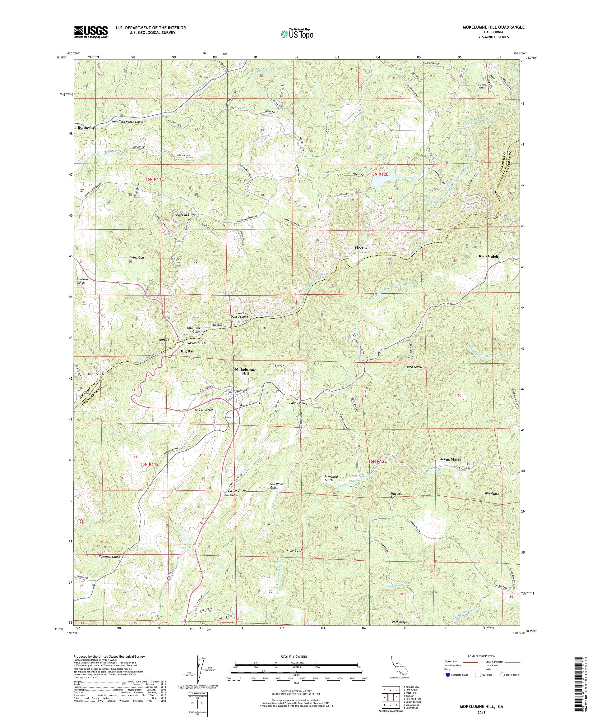 MyTopo Mokelumne Hill, California USGS Quad Topo Map