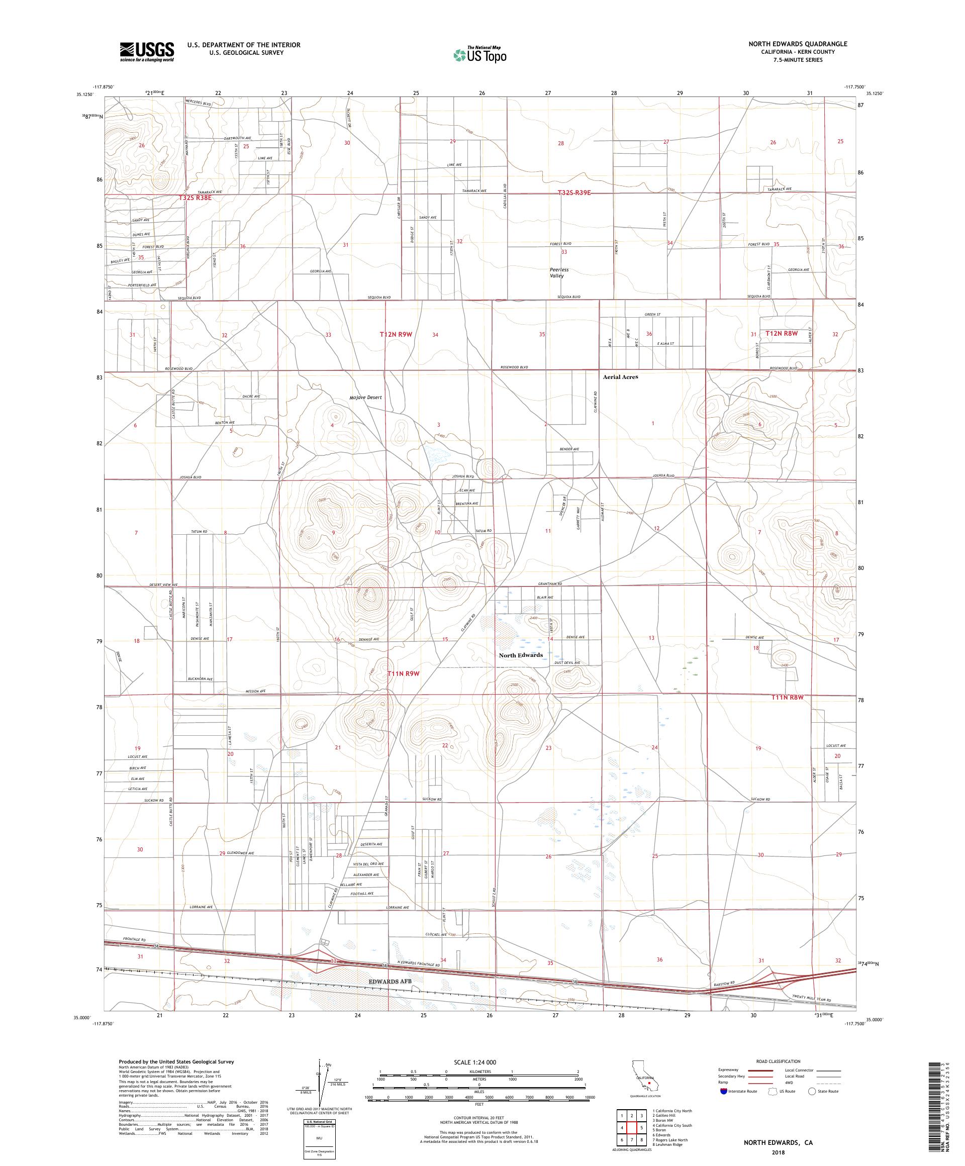 MyTopo North Edwards, California USGS Quad Topo Map