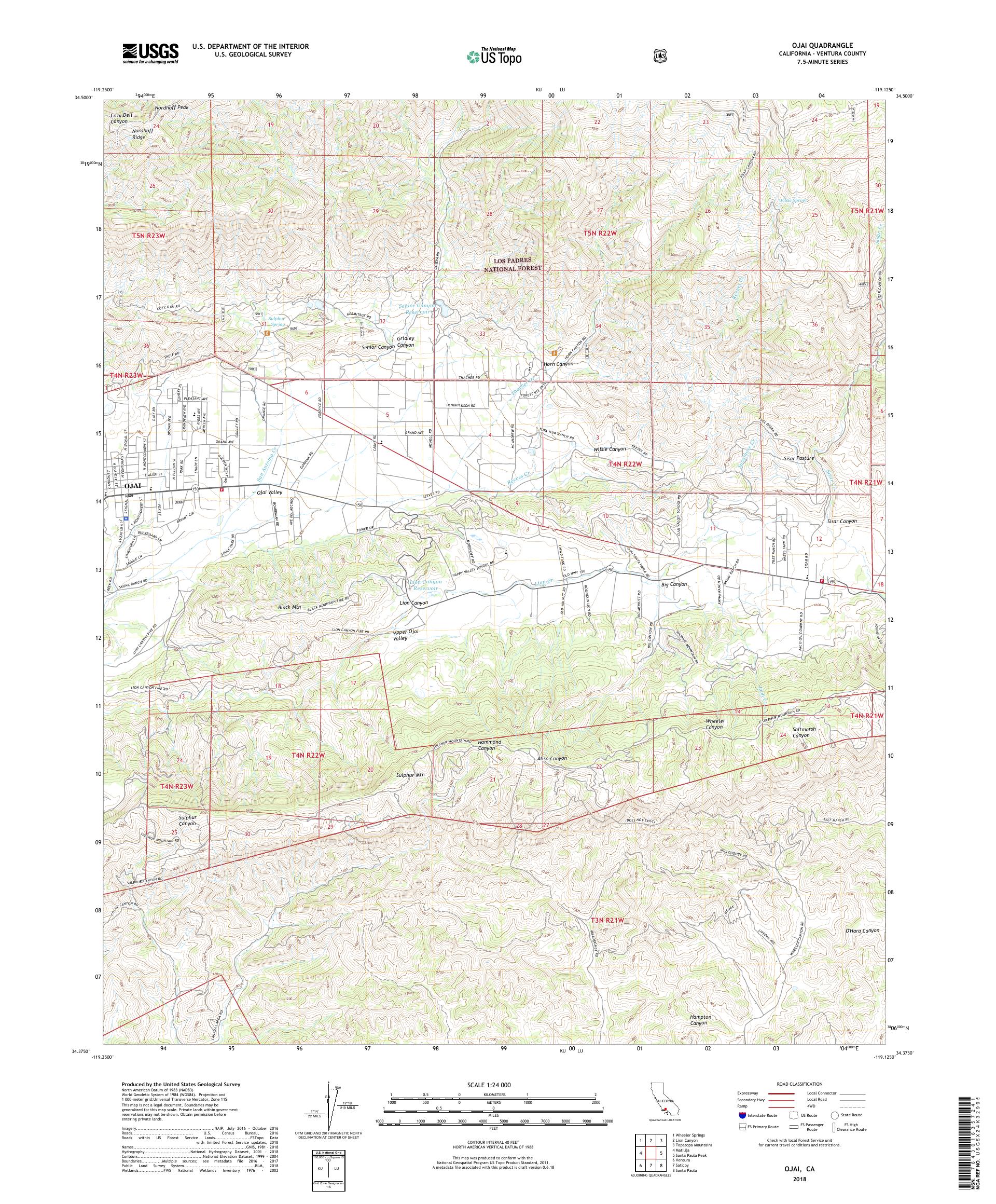 MyTopo Ojai, California USGS Quad Topo Map