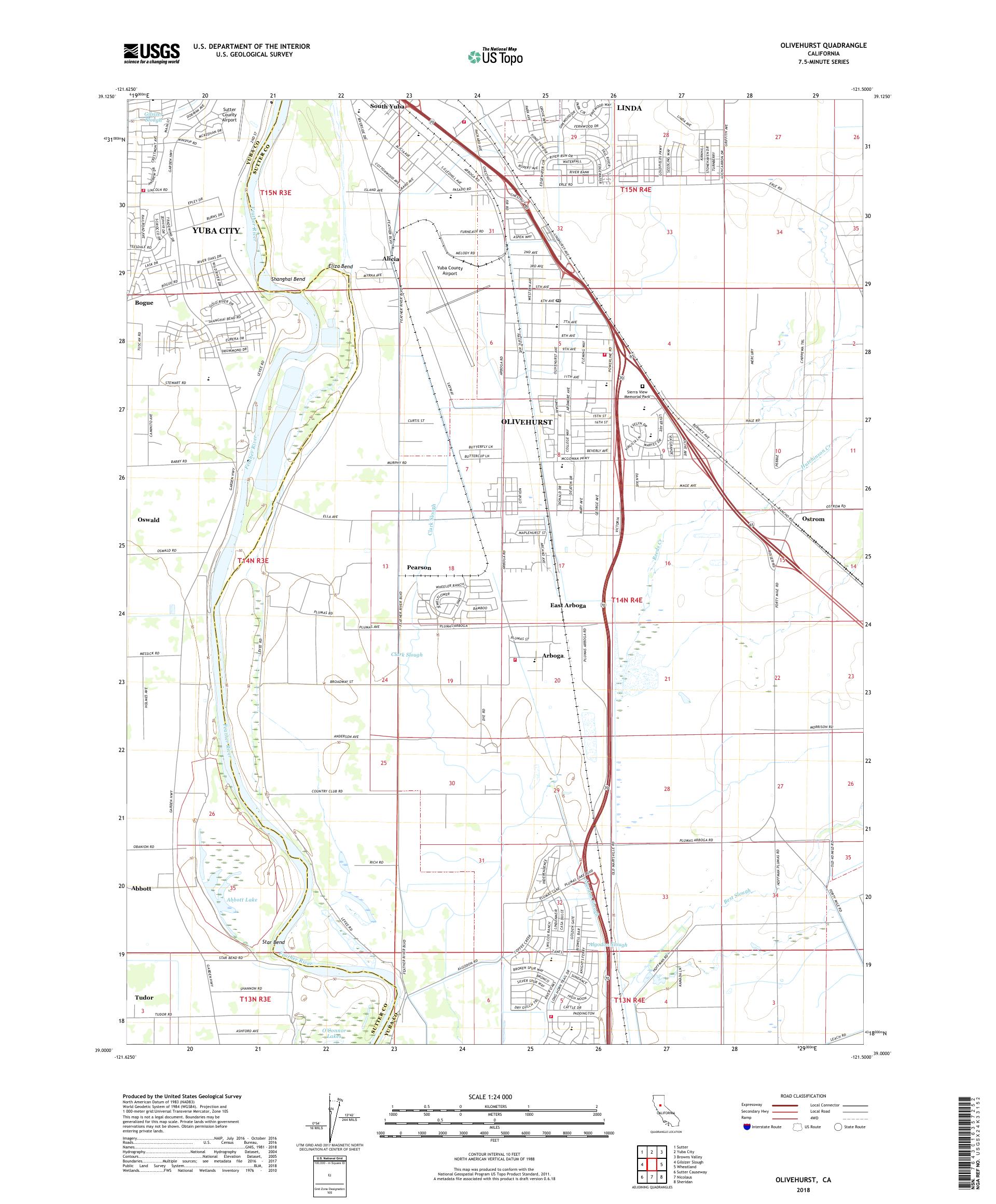MyTopo Olivehurst, California USGS Quad Topo Map