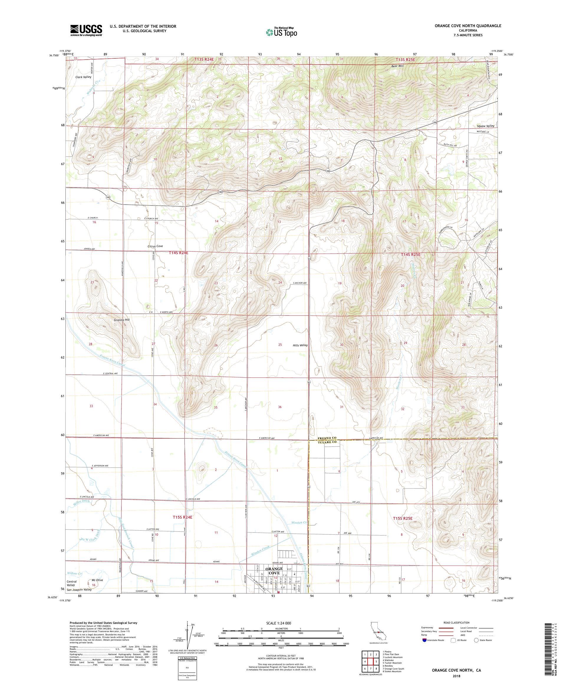 MyTopo Orange Cove North, California USGS Quad Topo Map