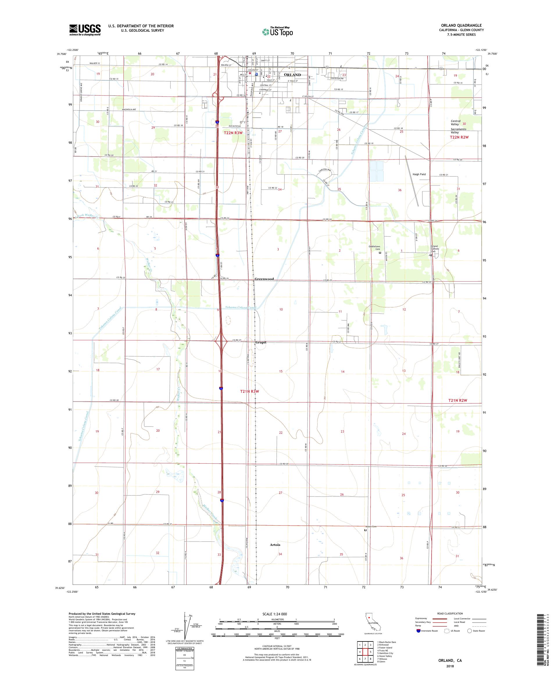 MyTopo Orland, California USGS Quad Topo Map