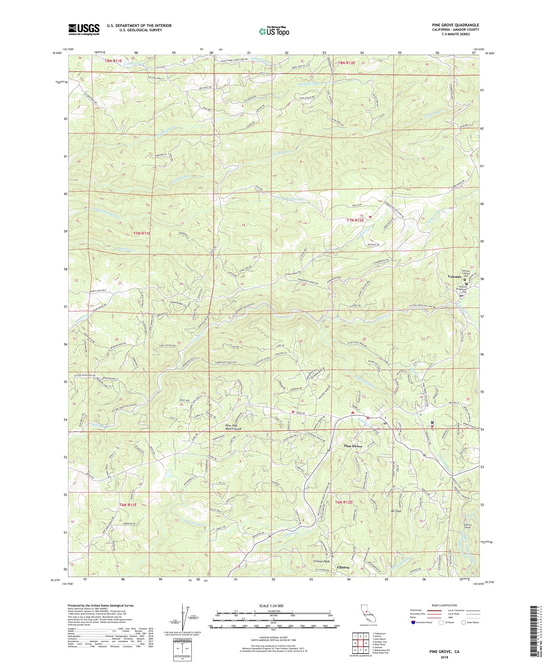 MyTopo Pine Grove, California USGS Quad Topo Map